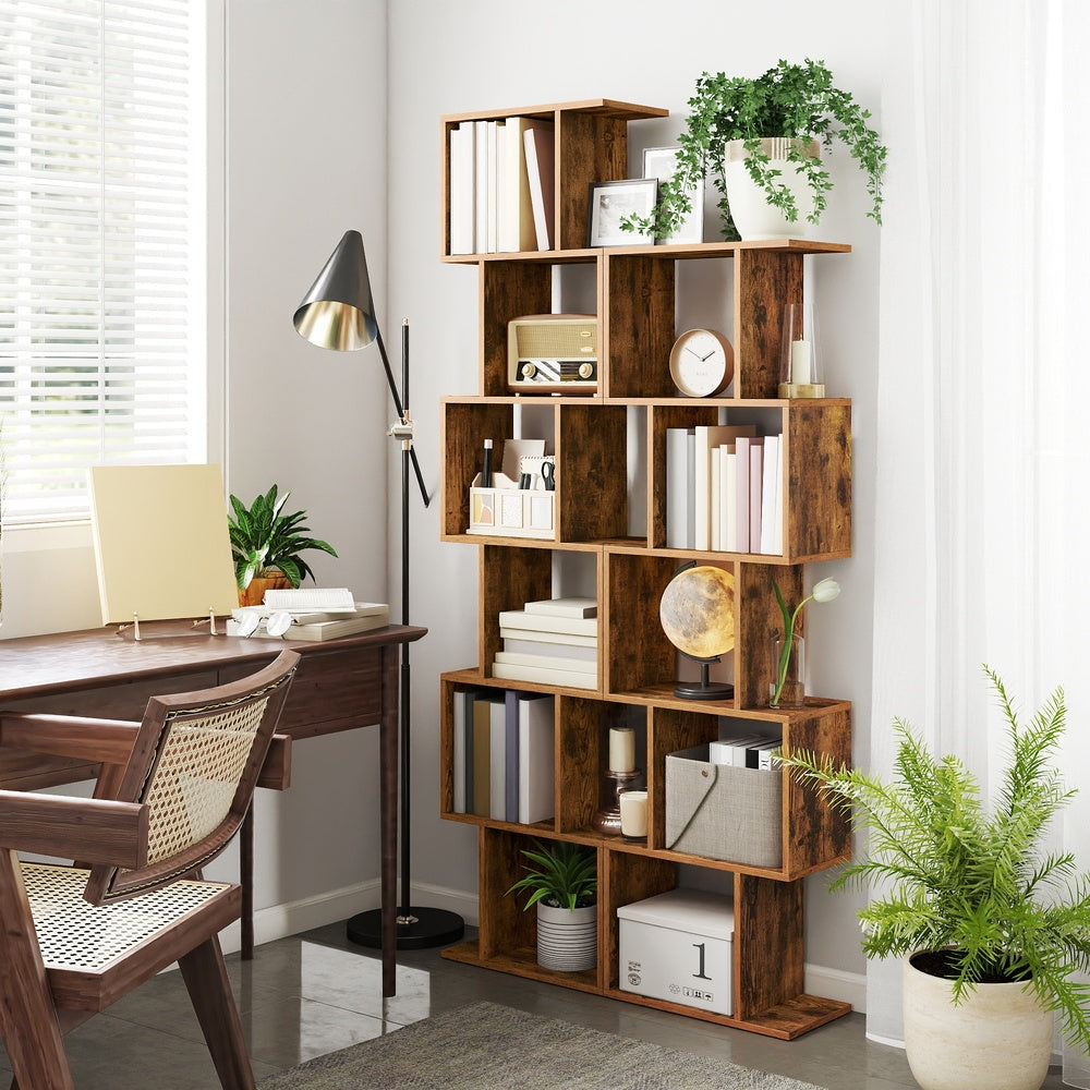 Bücherregal mit 6 Ebenen, Raumteiler freistehend, Aufbewahrungsregal modern für Wohnzimmer