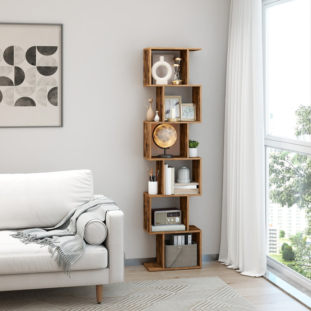 Bücherregal mit 6 Ebenen, Raumteiler freistehend, Aufbewahrungsregal modern für Wohnzimmer