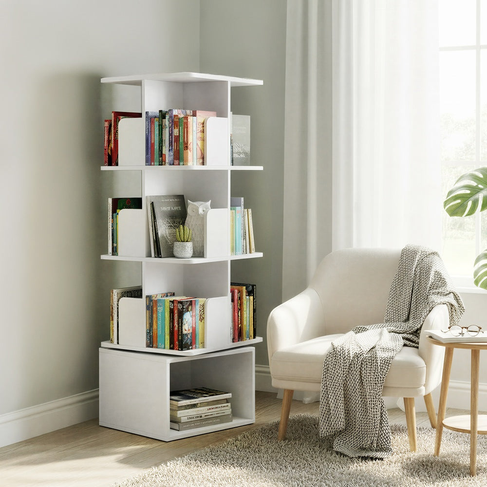 Bücherregal mit 4 Ebenen, drehbares Standregal, mit offenen Fächern