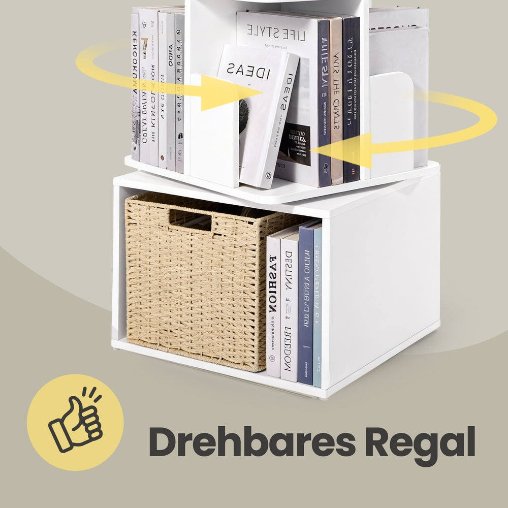 Bücherregal mit 4 Ebenen, drehbares Standregal, mit offenen Fächern