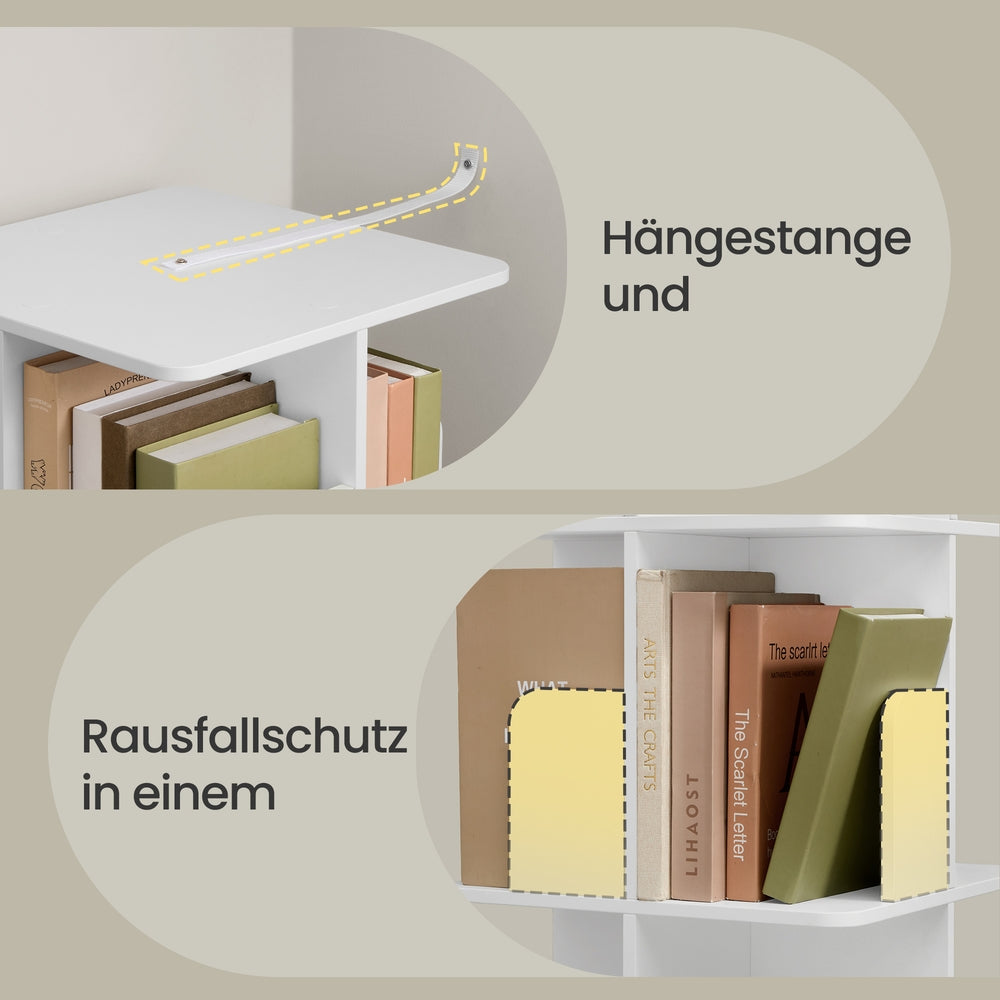 Bücherregal mit 4 Ebenen, drehbares Standregal, mit offenen Fächern
