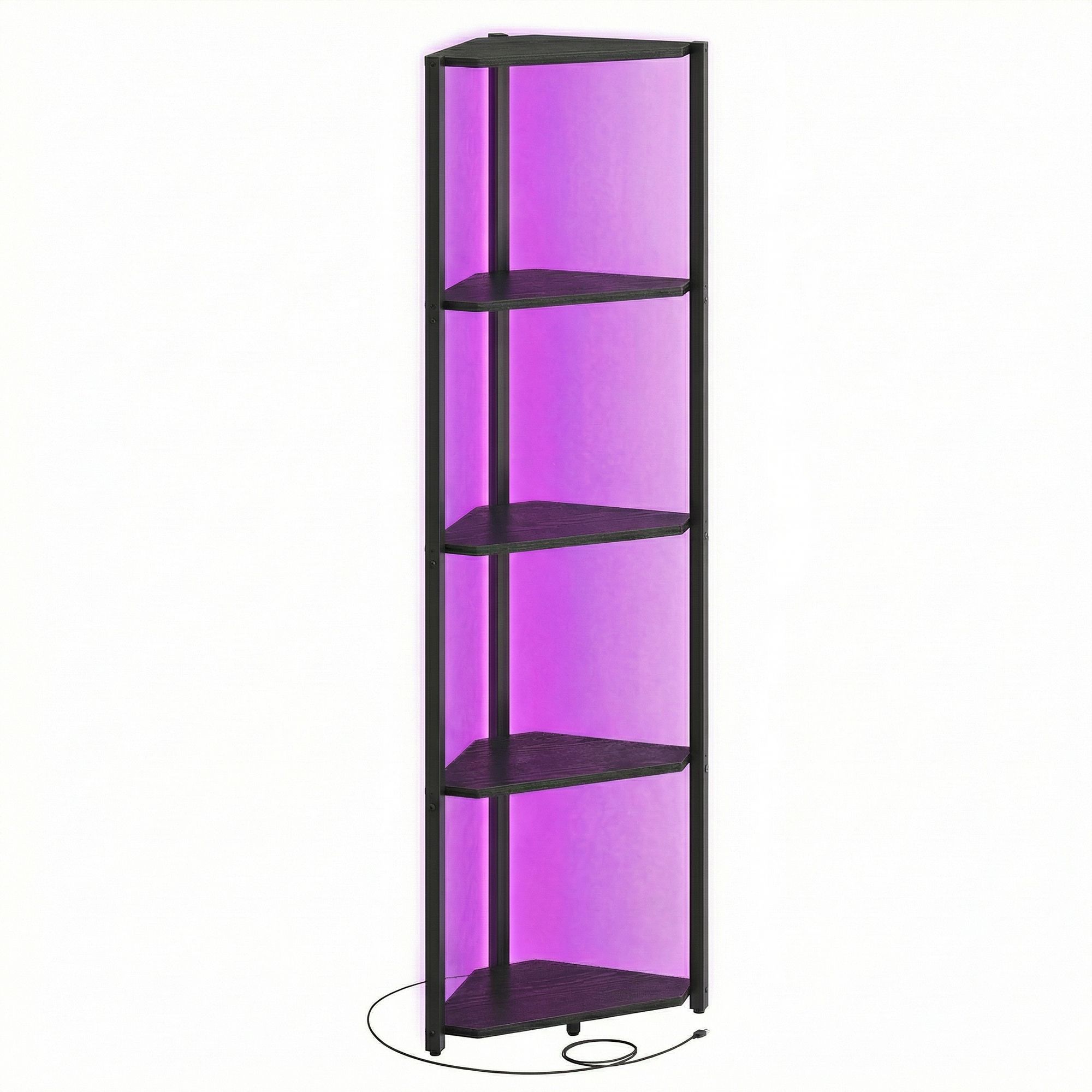 Eckregal mit 5 Ebenen, Bücherregal mit einstellbarer LED-Beleuchtung, Regal mit Stahlrahmen