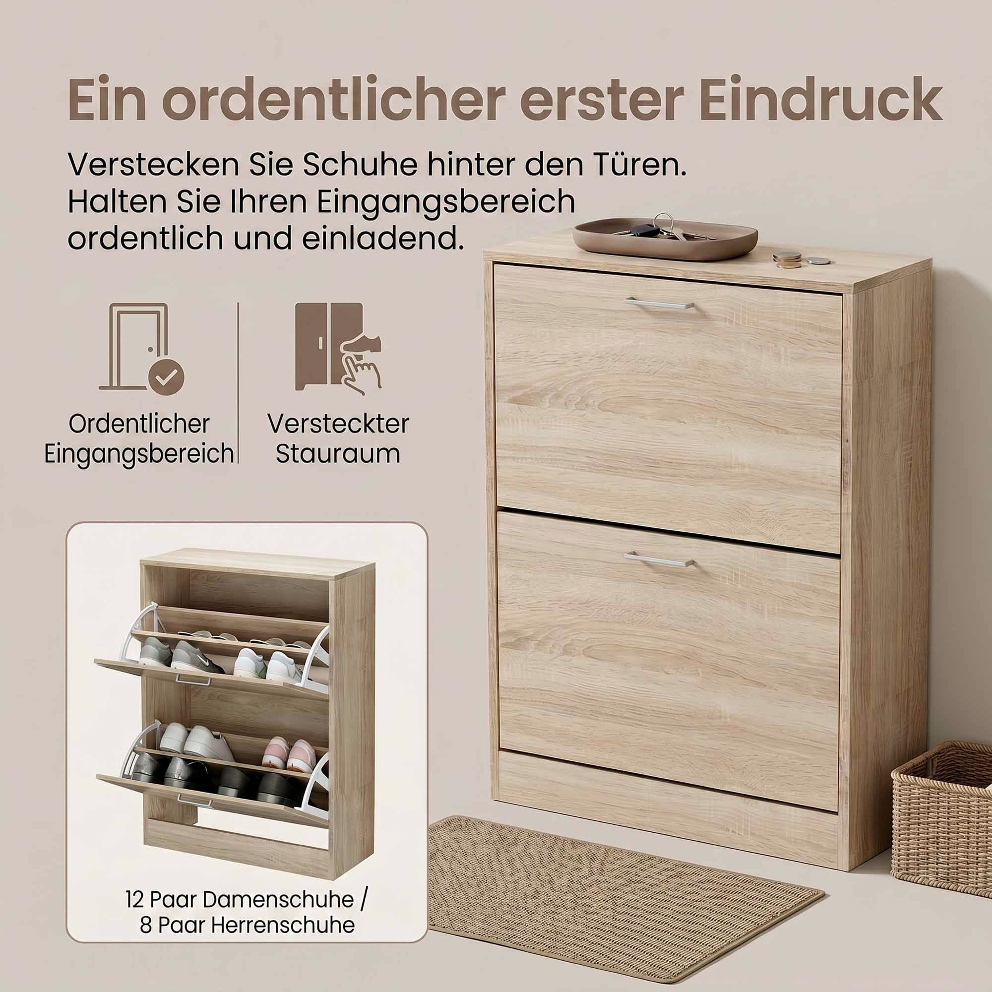 Schuhschrank, Schuhkipper mit 2 Klappen, verstellbare Trennwände