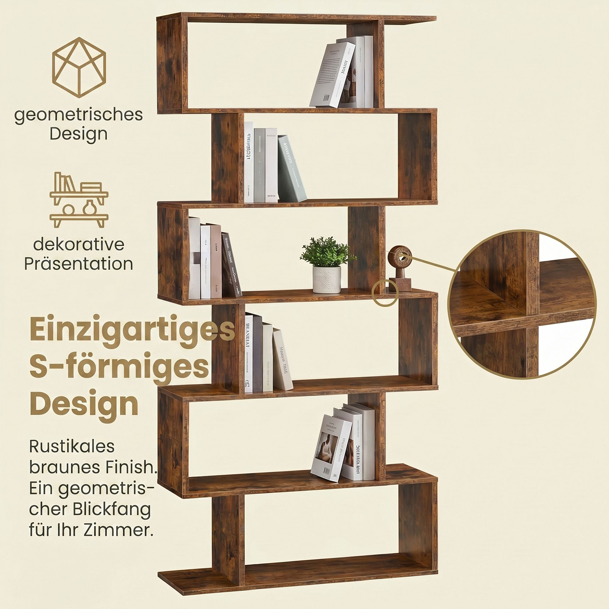 VASAGLE Bookshelves, 6-Tier Bookcase, Room Divider