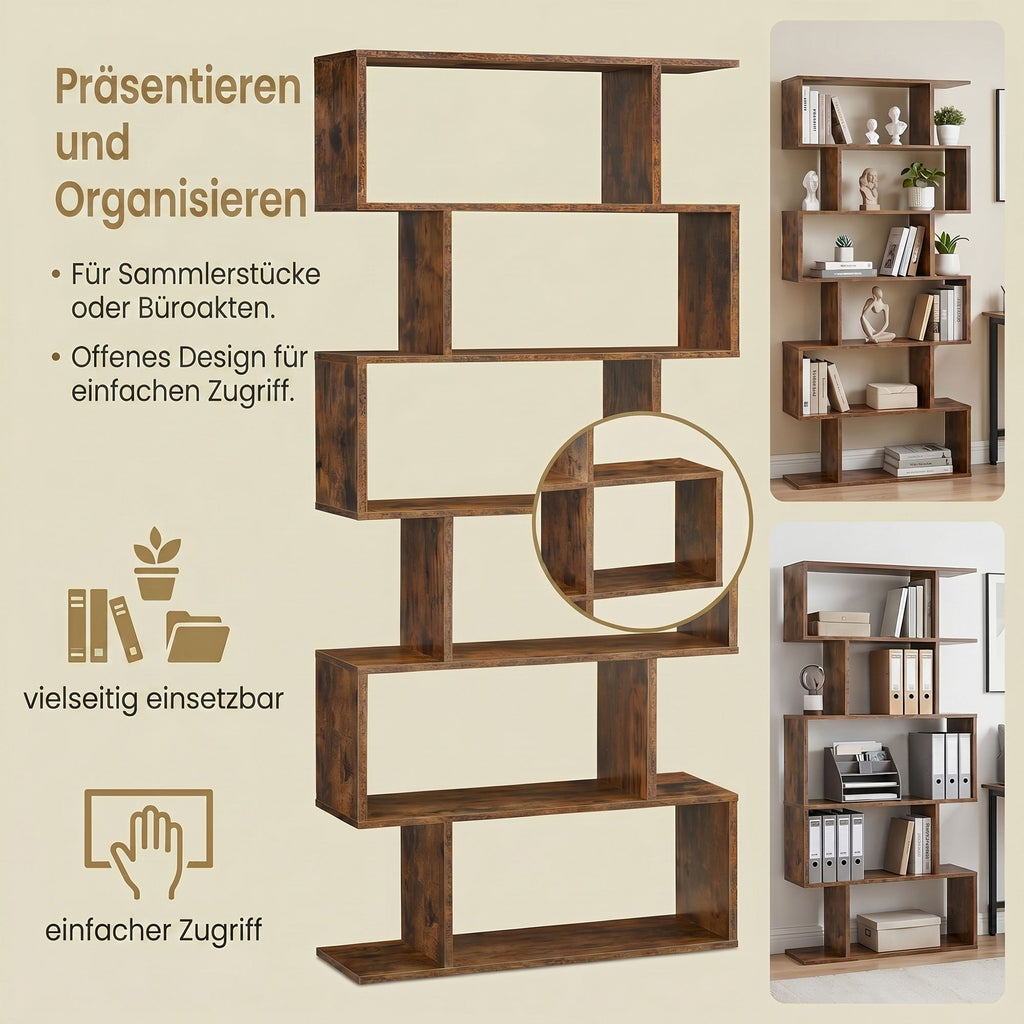 VASAGLE Bookshelves, 6-Tier Bookcase, Room Divider