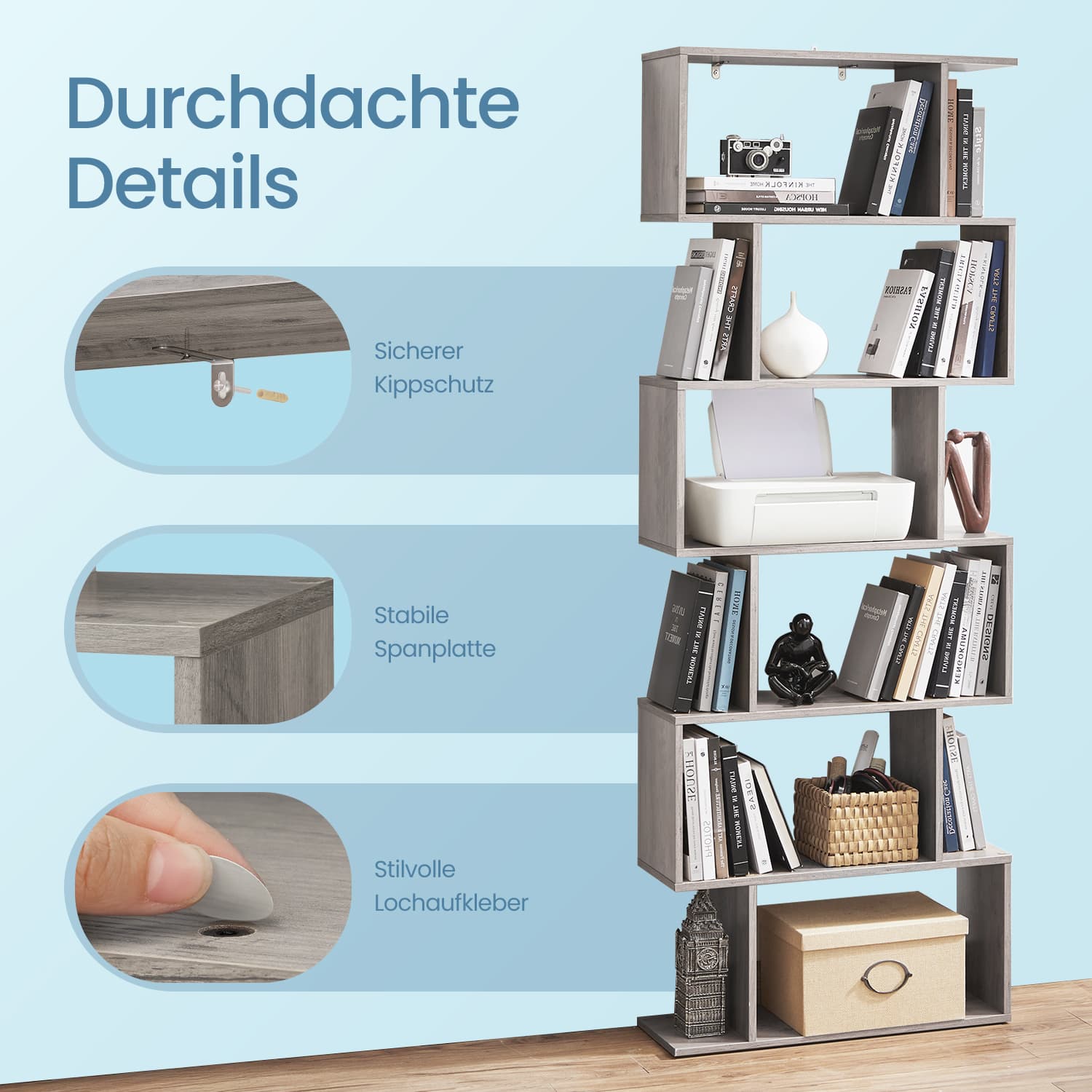 6 stufiges Bücherregal, Standregal freistehend, Büroregal zur Präsentation