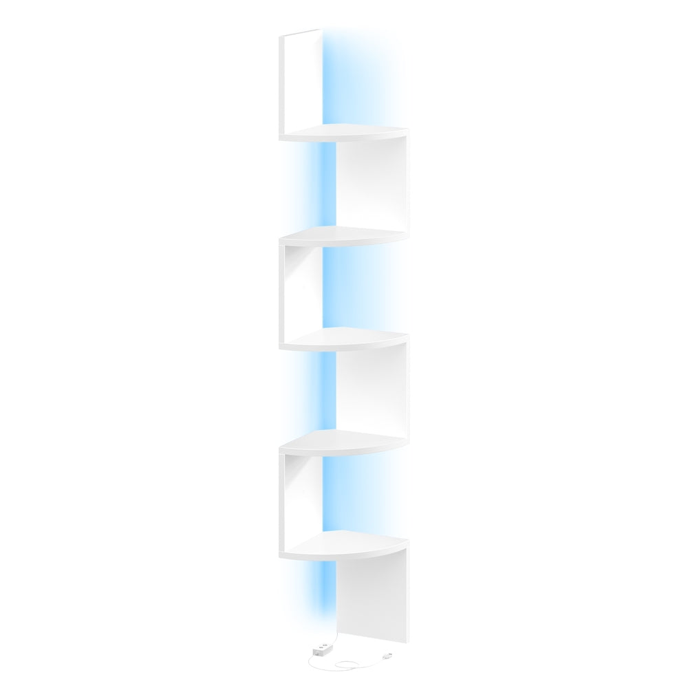 Eckregal mit LED-Beleuchtung, Wandregal 5-stufig, Fernbedienung