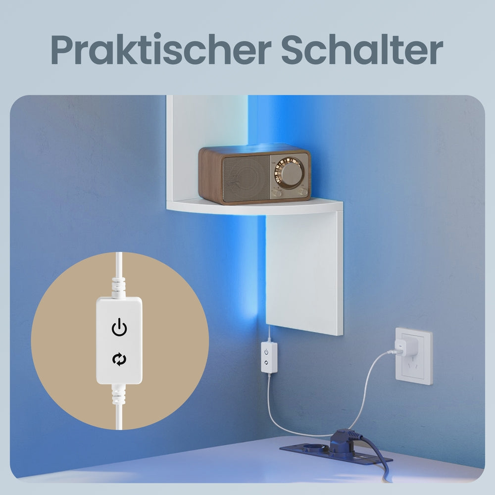 Eckregal mit LED-Beleuchtung, Wandregal 5-stufig, Fernbedienung