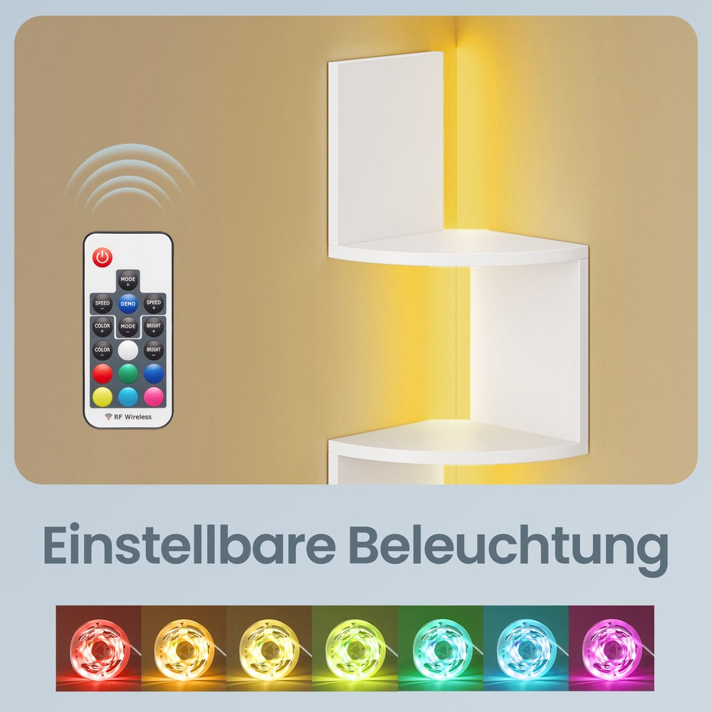 Eckregal mit LED-Beleuchtung, Wandregal 5-stufig, Fernbedienung