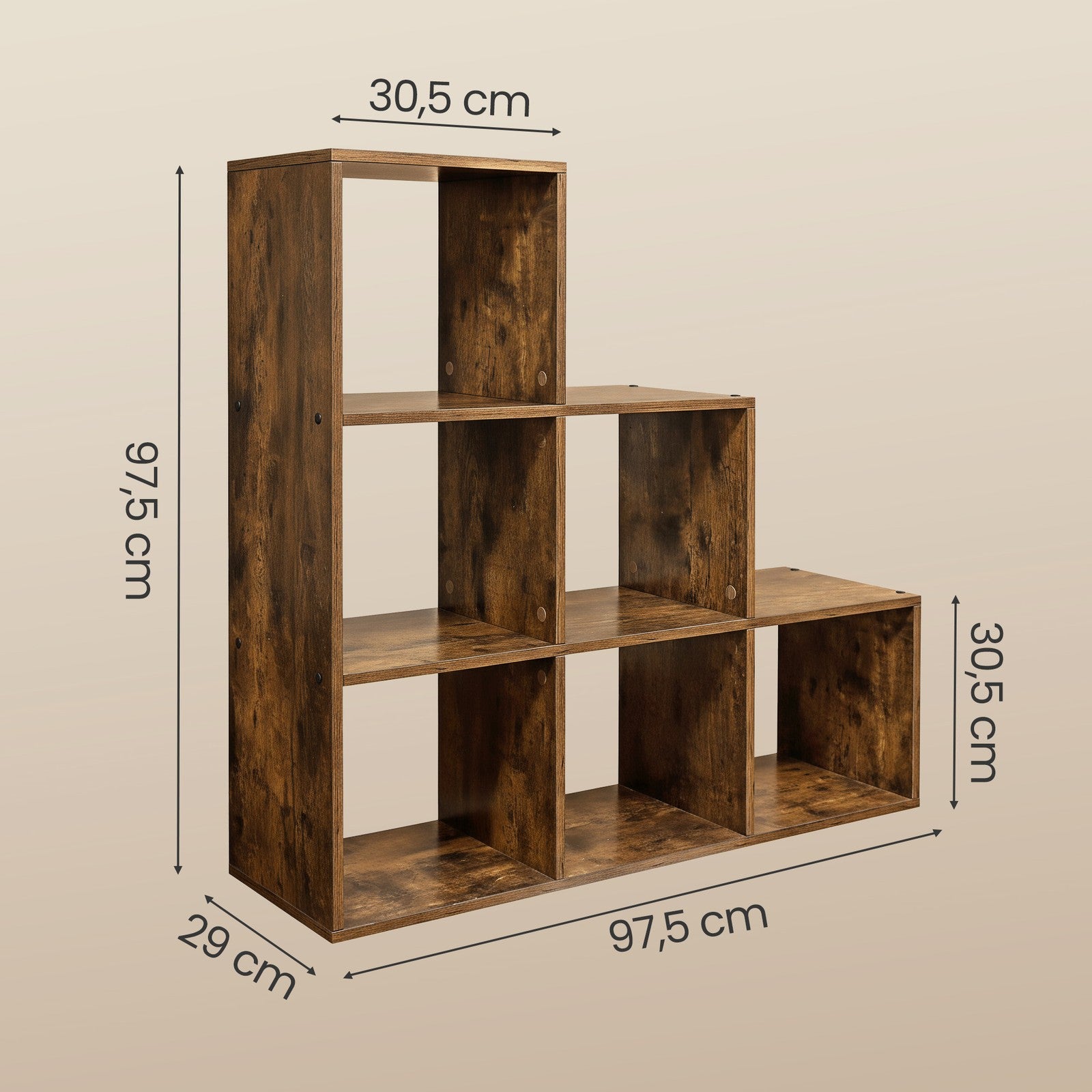Bücherregal mit 6 Fächern, Aufbewahrungssystem, Regal für Wohnzimmer