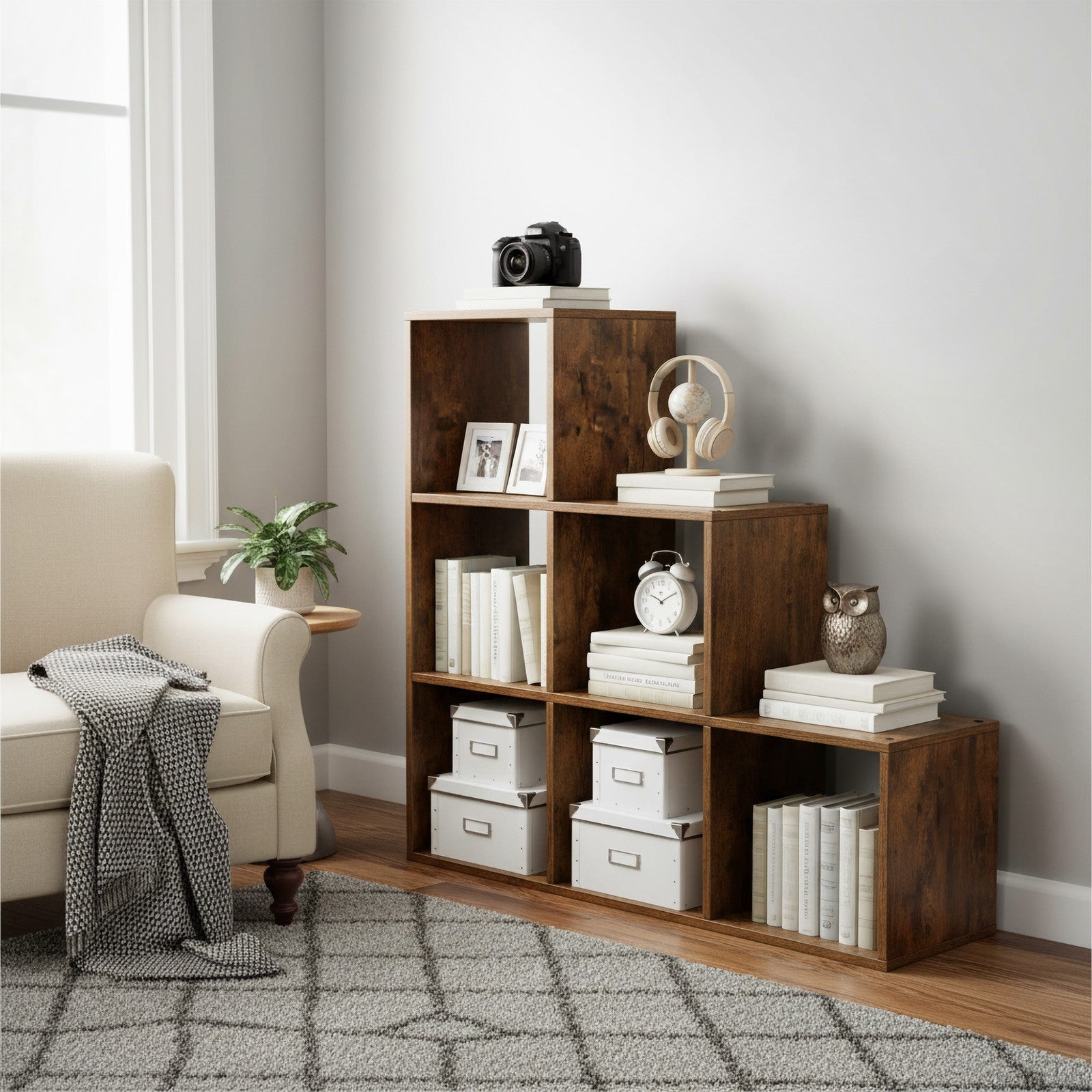 Bücherregal mit 6 Fächern, Aufbewahrungssystem, Regal für Wohnzimmer