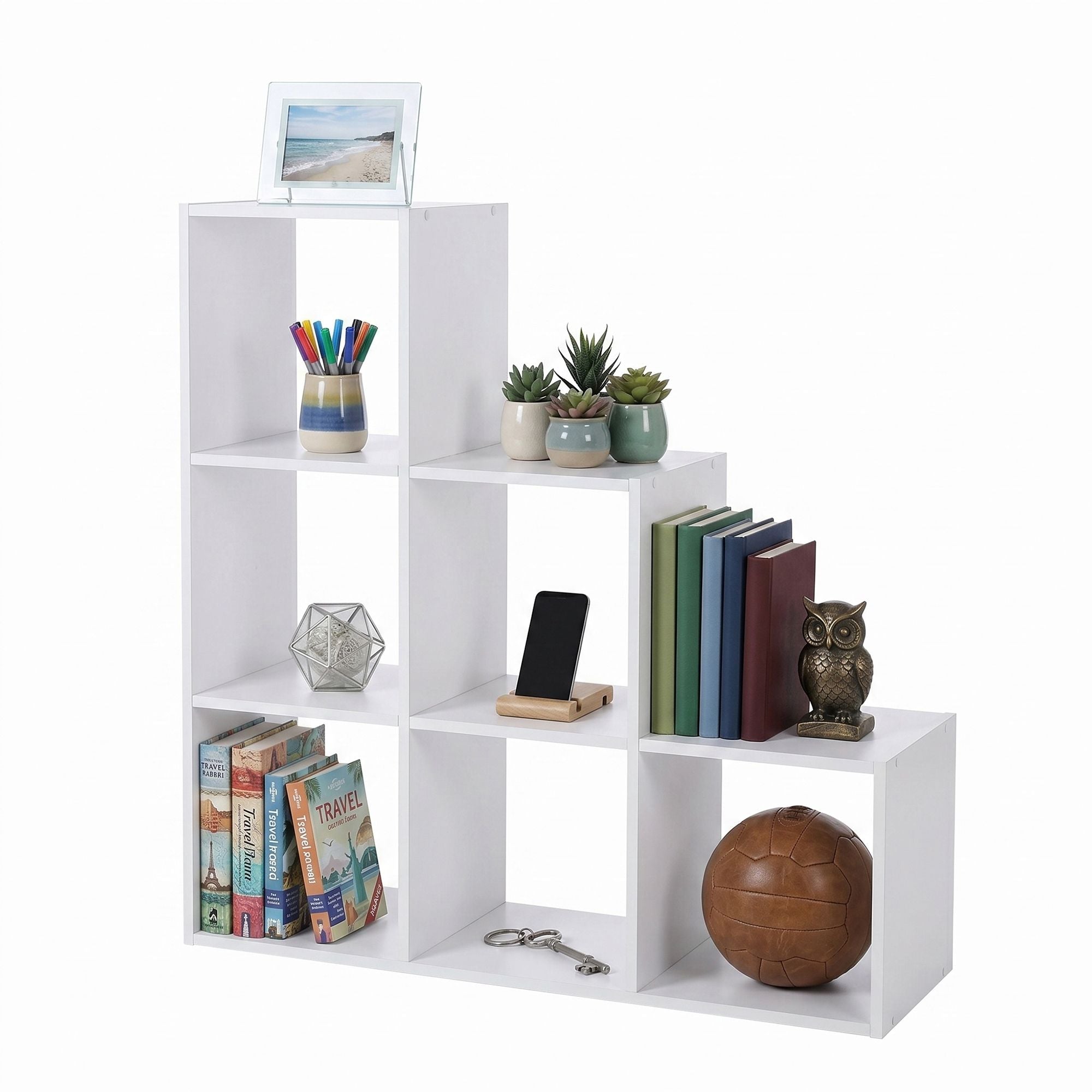 Bücherregal mit 6 Fächern, Regal offen, Stufenregal