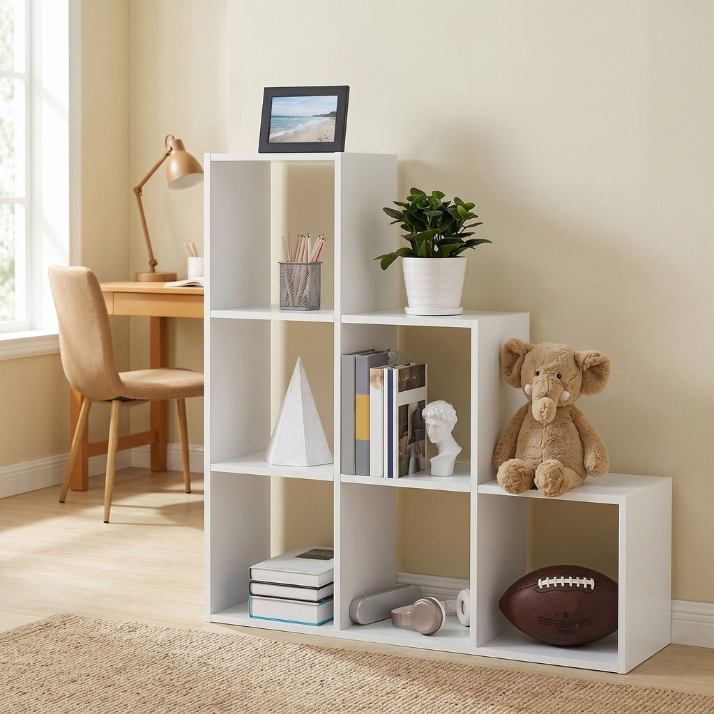 Bücherregal mit 6 Fächern, Regal offen, Stufenregal