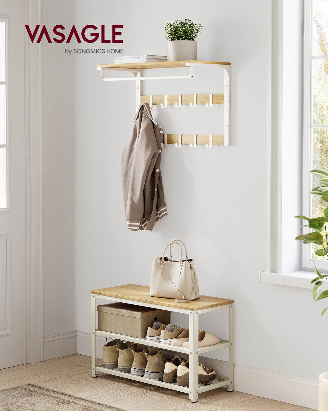 Schuhbank mit 2 Gitterablagen eichenbeige-klassikweiß