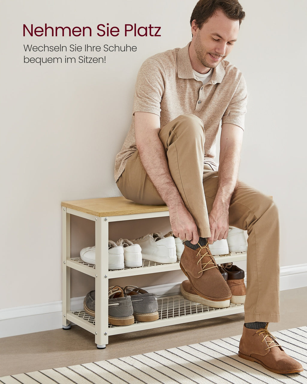 Schuhbank mit 2 Gitterablagen eichenbeige-klassikweiß