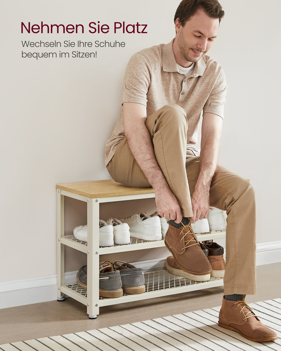 Schuhbank mit 2 Gitterablagen eichenbeige-klassikweiß