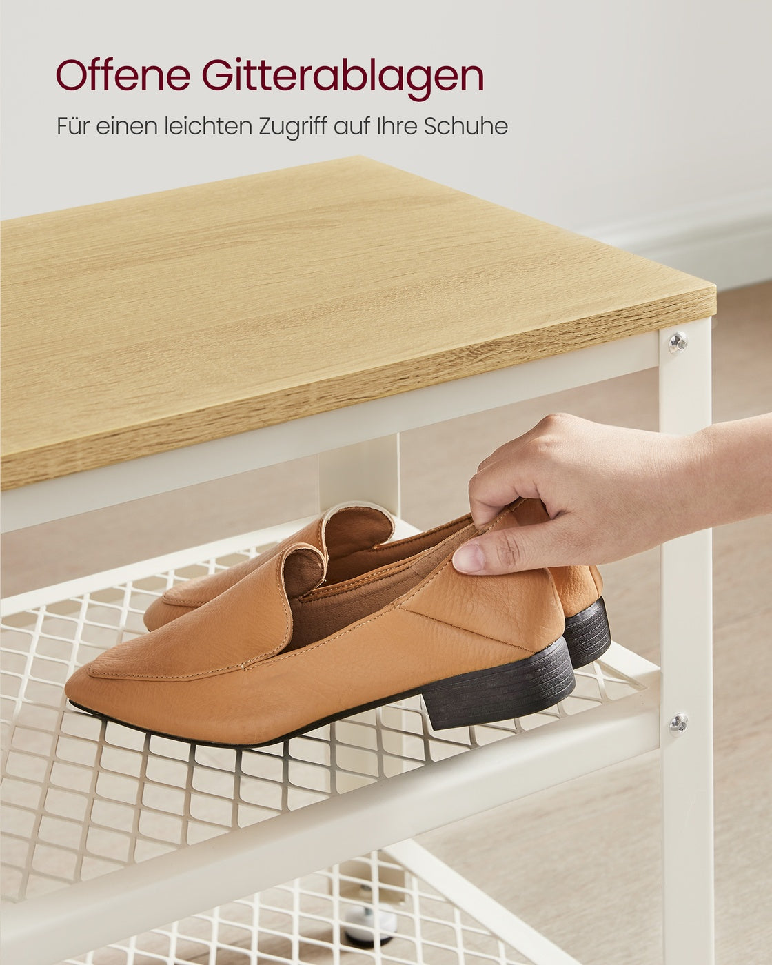 Schuhbank mit 2 Gitterablagen eichenbeige-klassikweiß