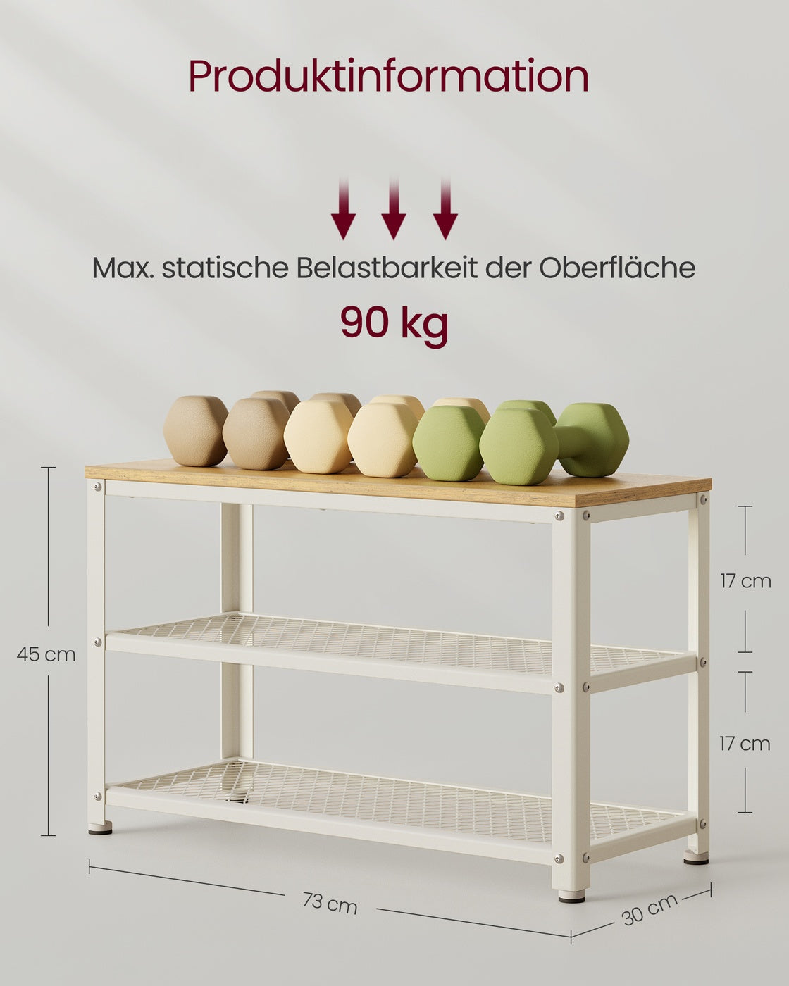 Schuhbank mit 2 Gitterablagen eichenbeige-klassikweiß