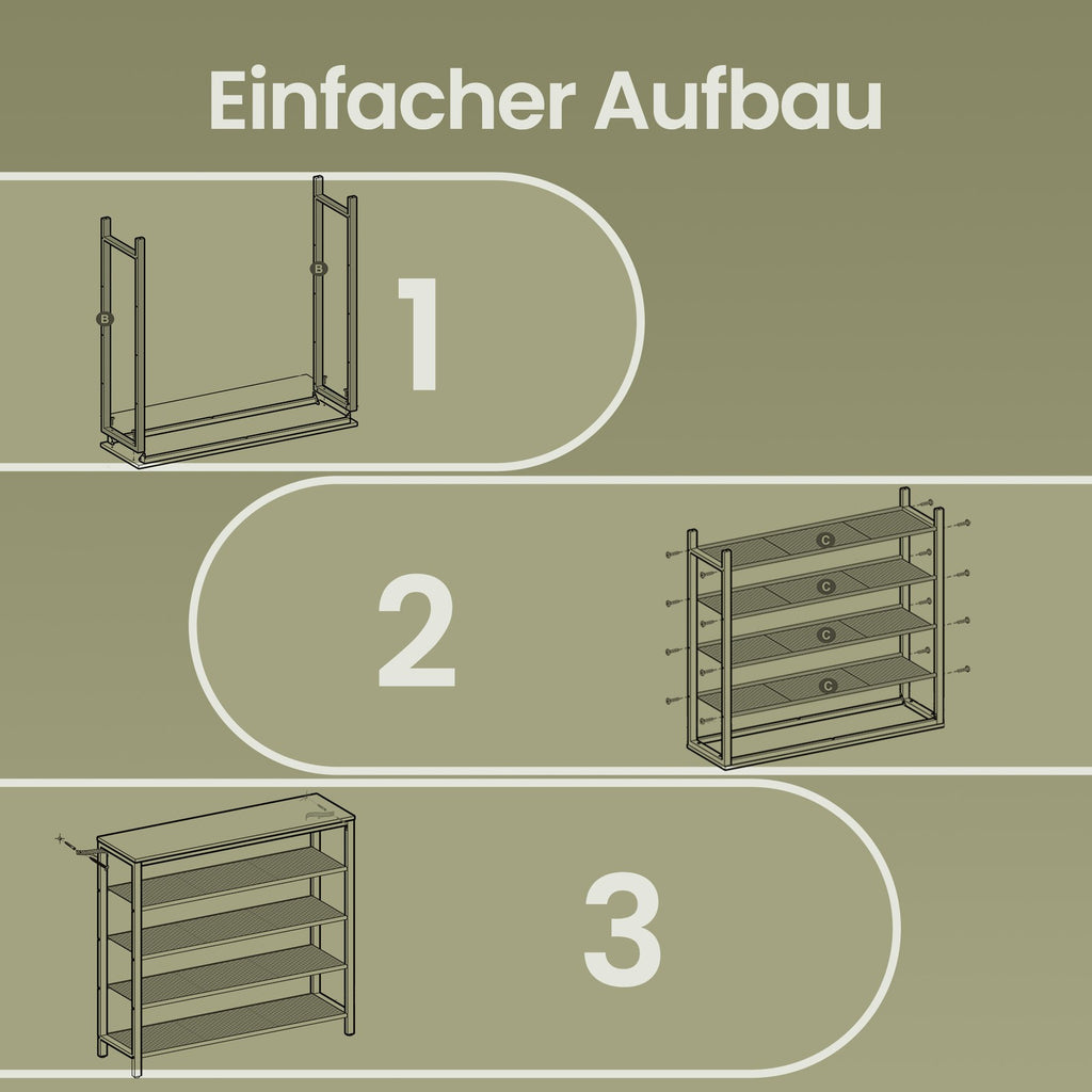 Schuhregal, Schuhablage mit 4 Gitterebenen und großzügiger Oberfläche für Taschen, Eingangsbereich