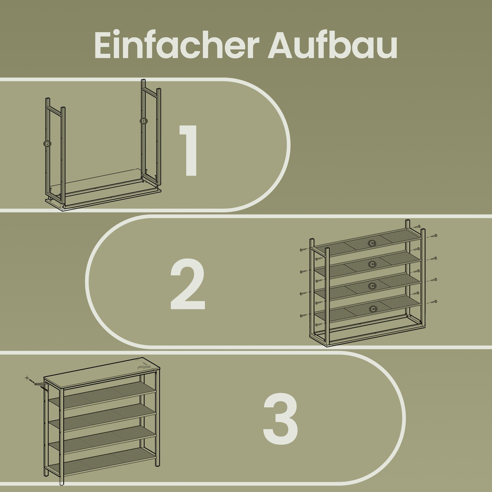 Schuhregal, Schuhablage mit 4 Gitterebenen und großzügiger Oberfläche für Taschen, Eingangsbereich