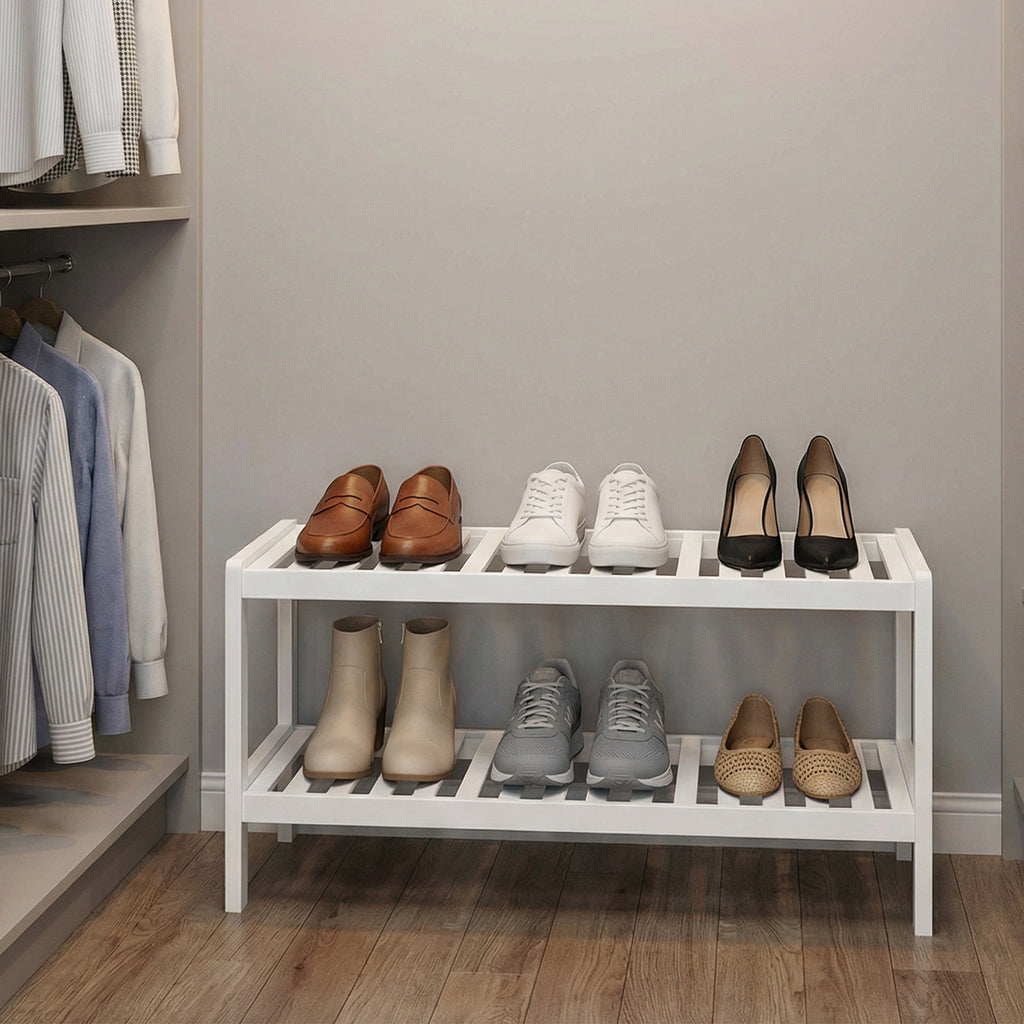 2 stufiges Schuhregal, Schuhablage aus Bambus, Schuh-Organizer