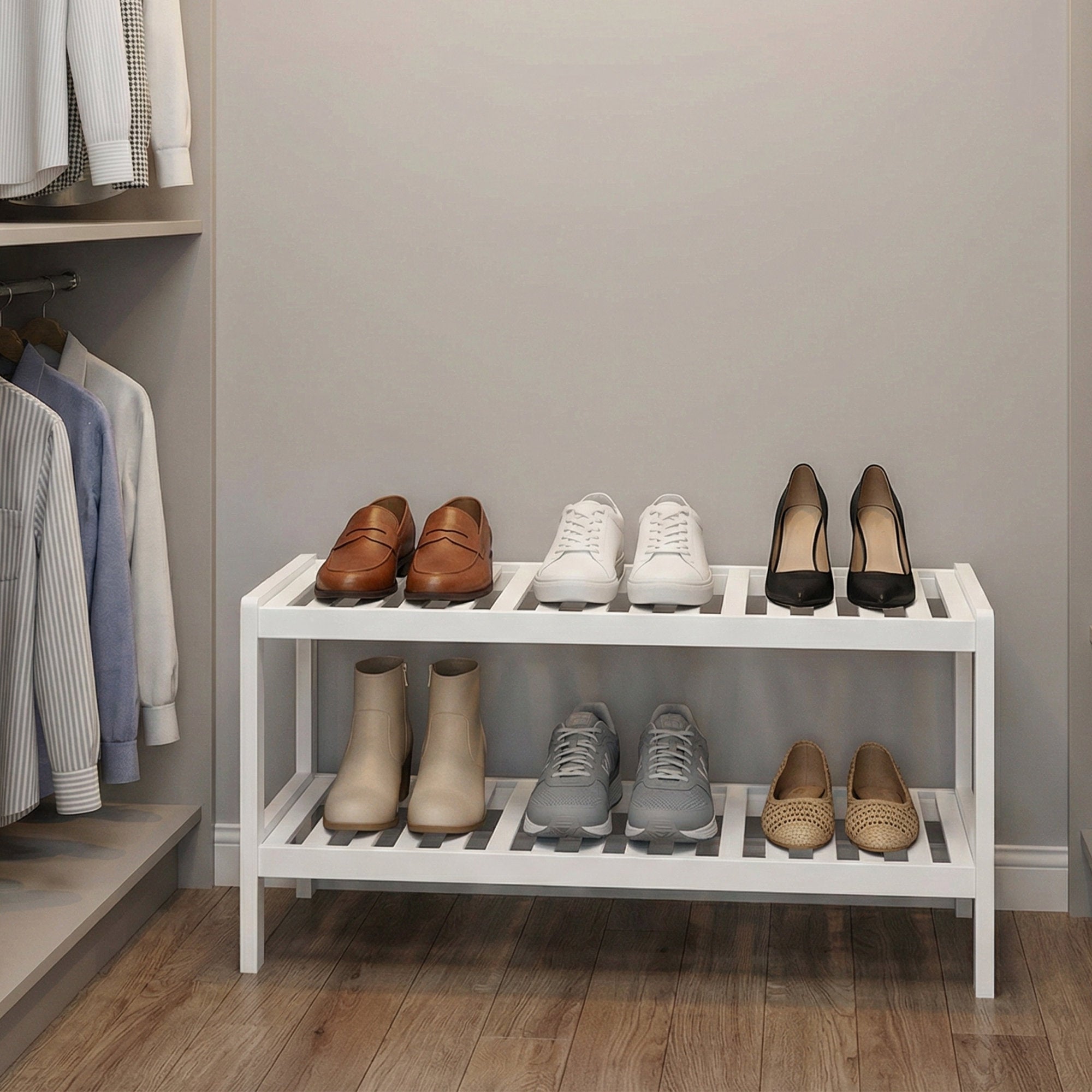 2 stufiges Schuhregal, Schuhablage aus Bambus, Schuh-Organizer