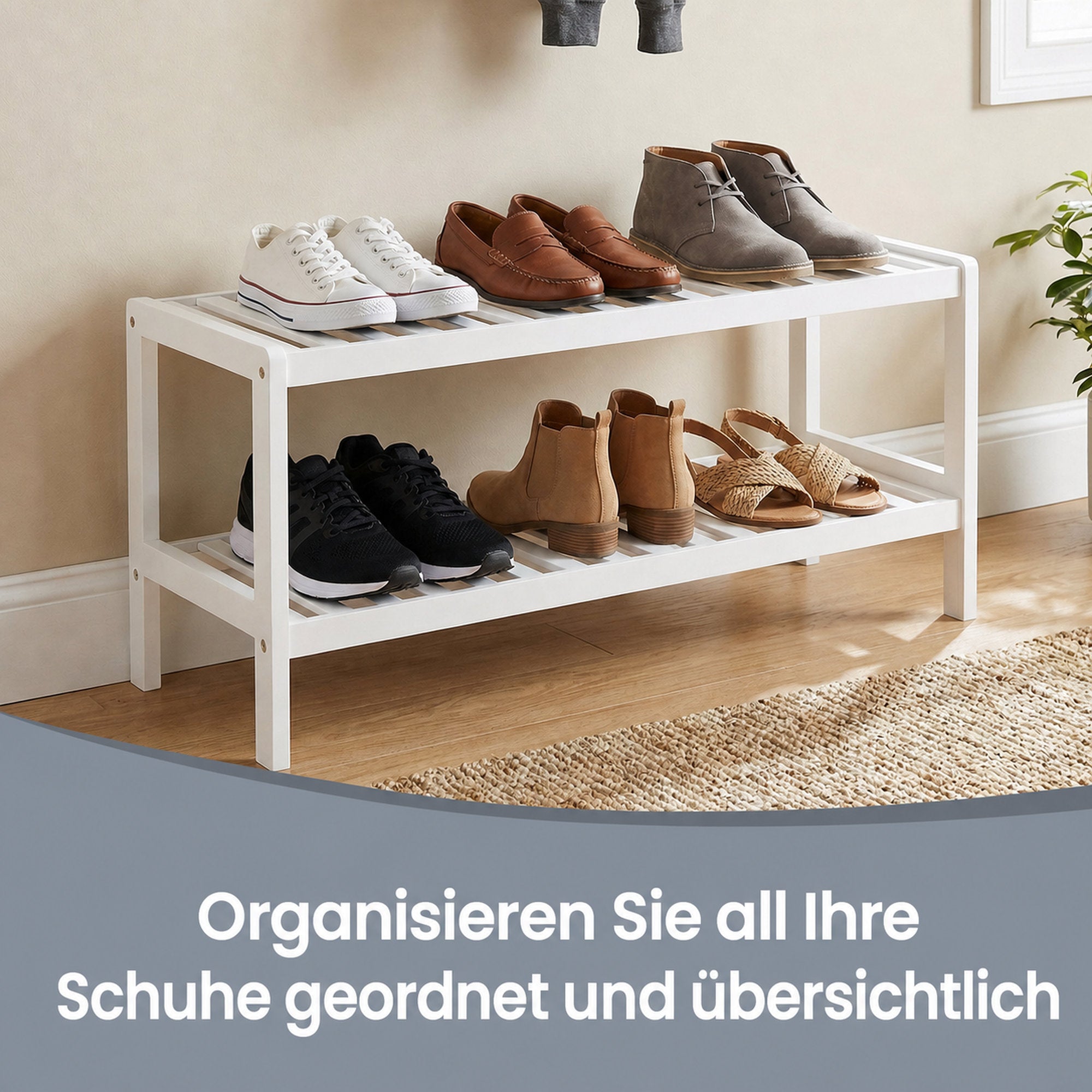 2 stufiges Schuhregal, Schuhablage aus Bambus, Schuh-Organizer