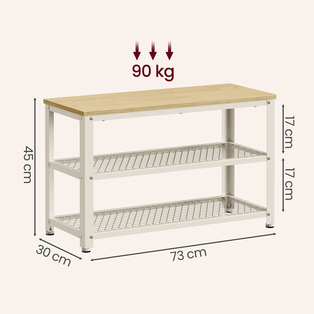 Schuhbank mit 2 Gitterablagen, Schuhregal, 30 x 73 x 45 cm