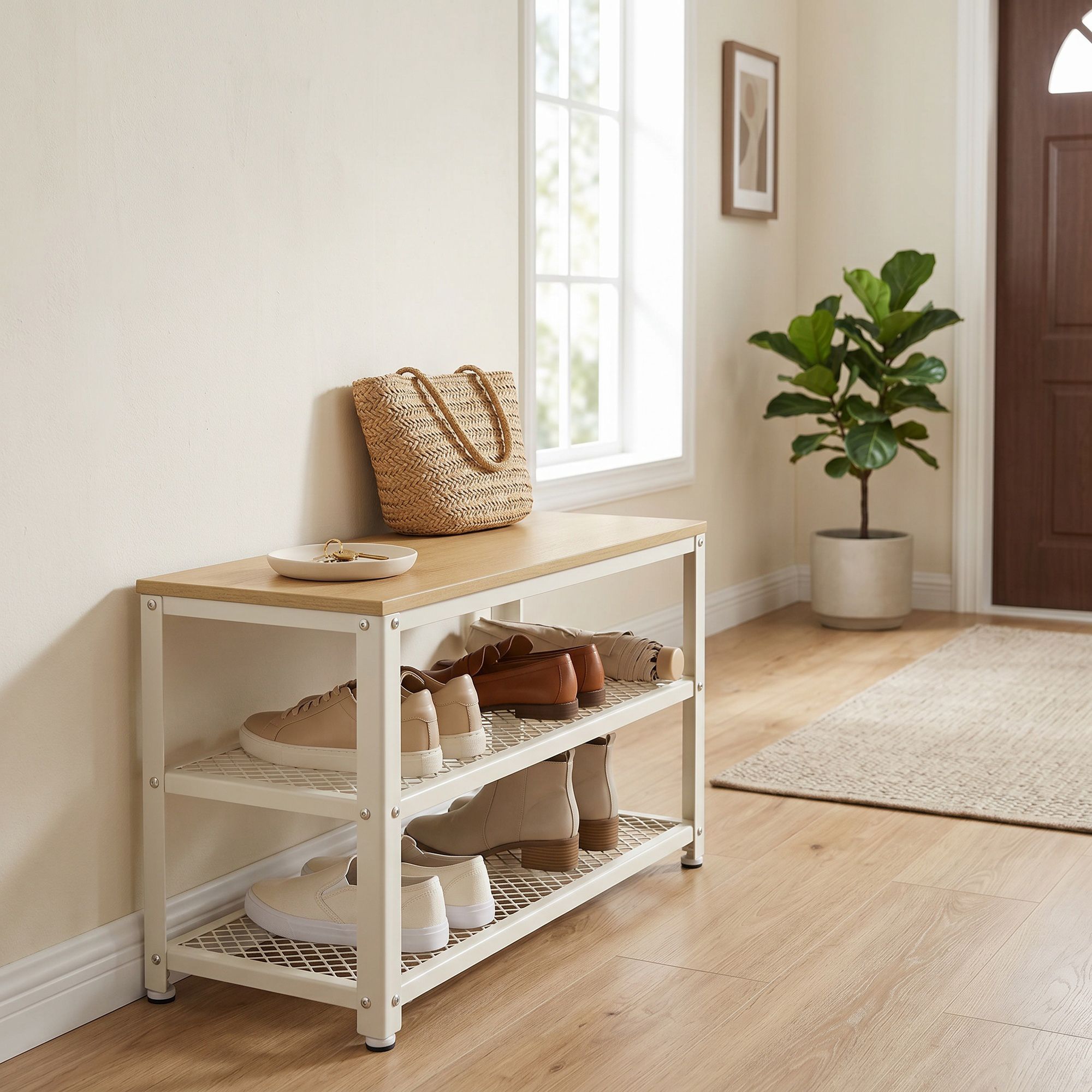 Schuhbank mit 2 Gitterablagen, Schuhregal, 30 x 73 x 45 cm