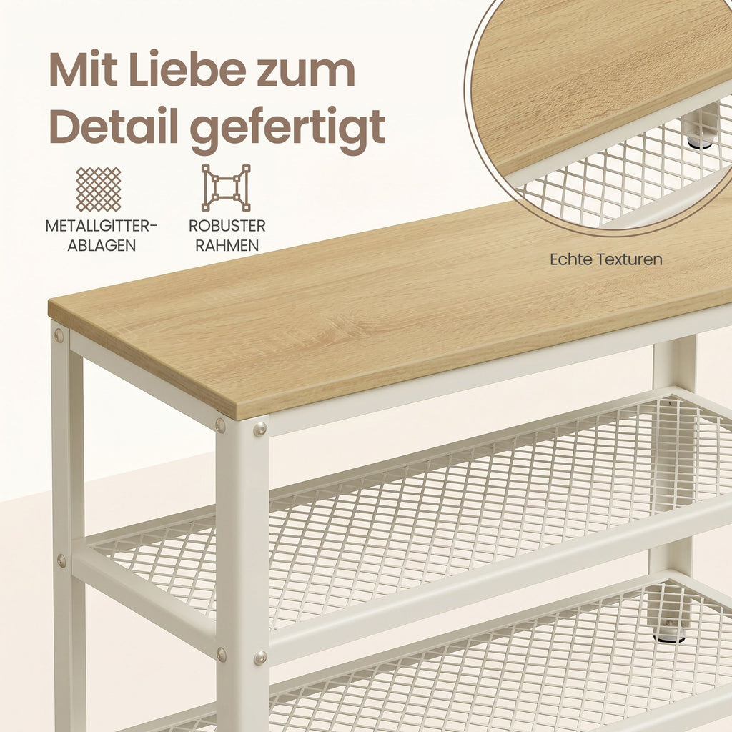 Schuhbank mit 2 Gitterablagen, Schuhregal, 30 x 73 x 45 cm
