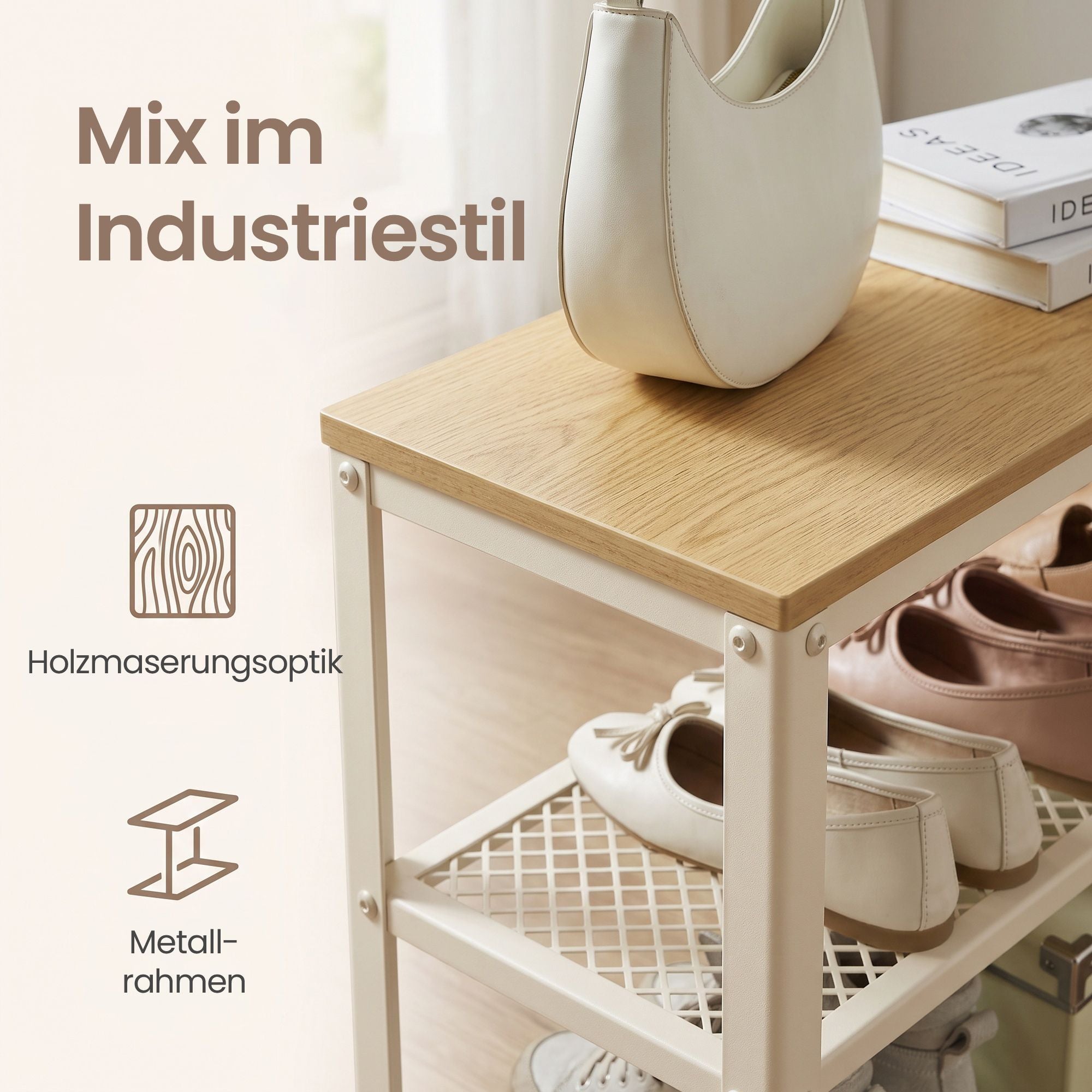 Schuhbank mit 2 Gitterablagen, Schuhregal, 30 x 73 x 45 cm