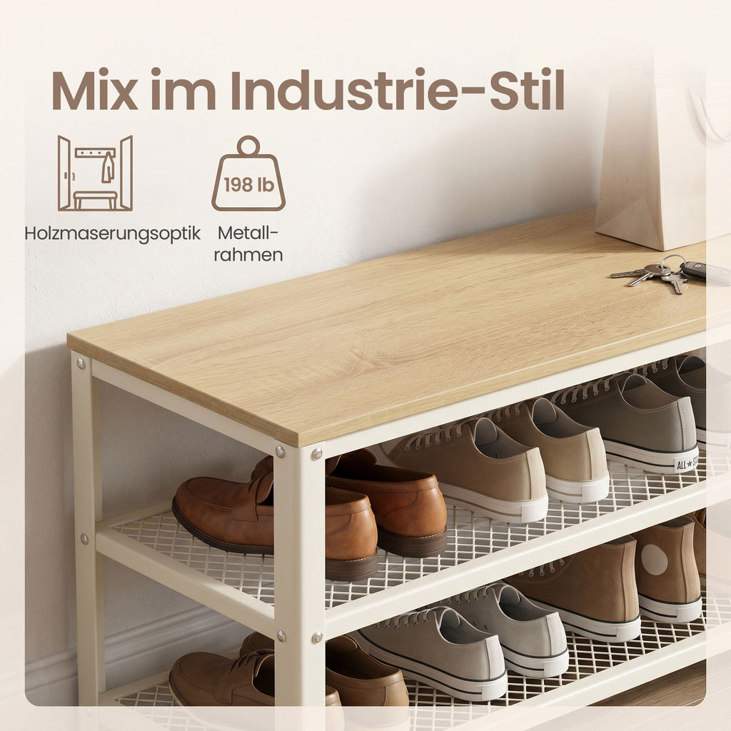 Schuhbank mit 2 Gitterablagen, Schuhregal, 30 x 73 x 45 cm