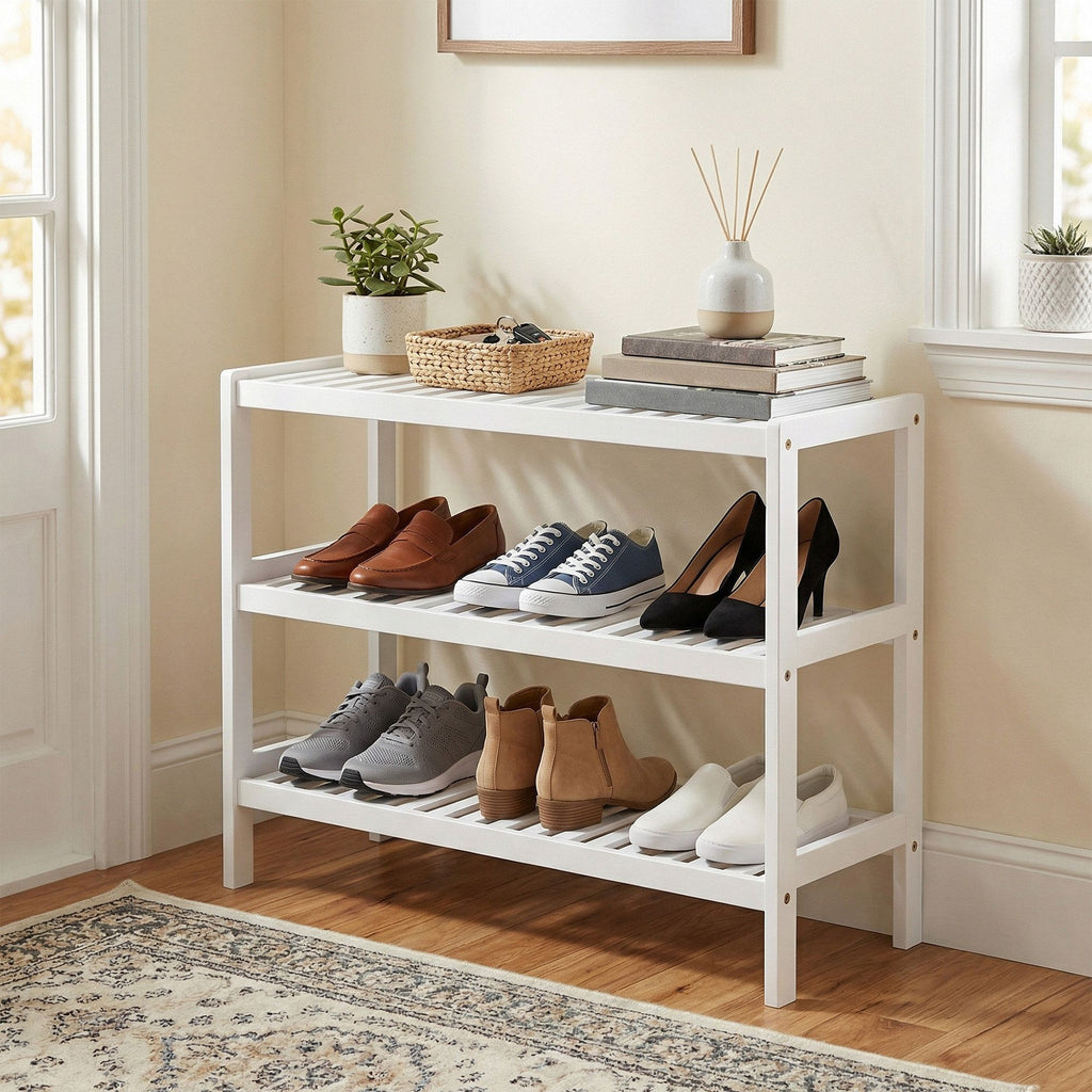 3 stufiges Regal für Schuhe, Schuhablage aus Bambus, Schuh-Organizer