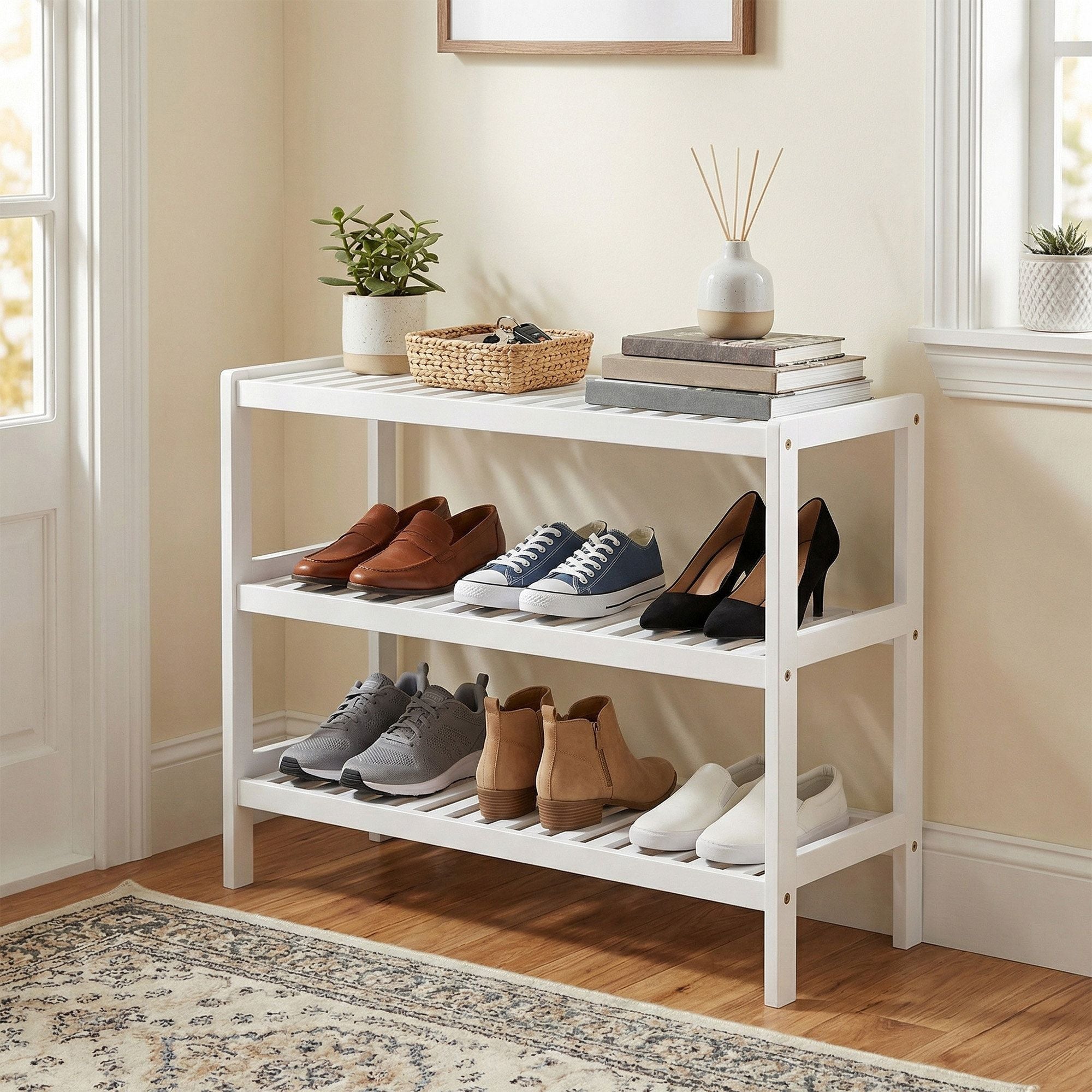 3 stufiges Regal für Schuhe, Schuhablage aus Bambus, Schuh-Organizer