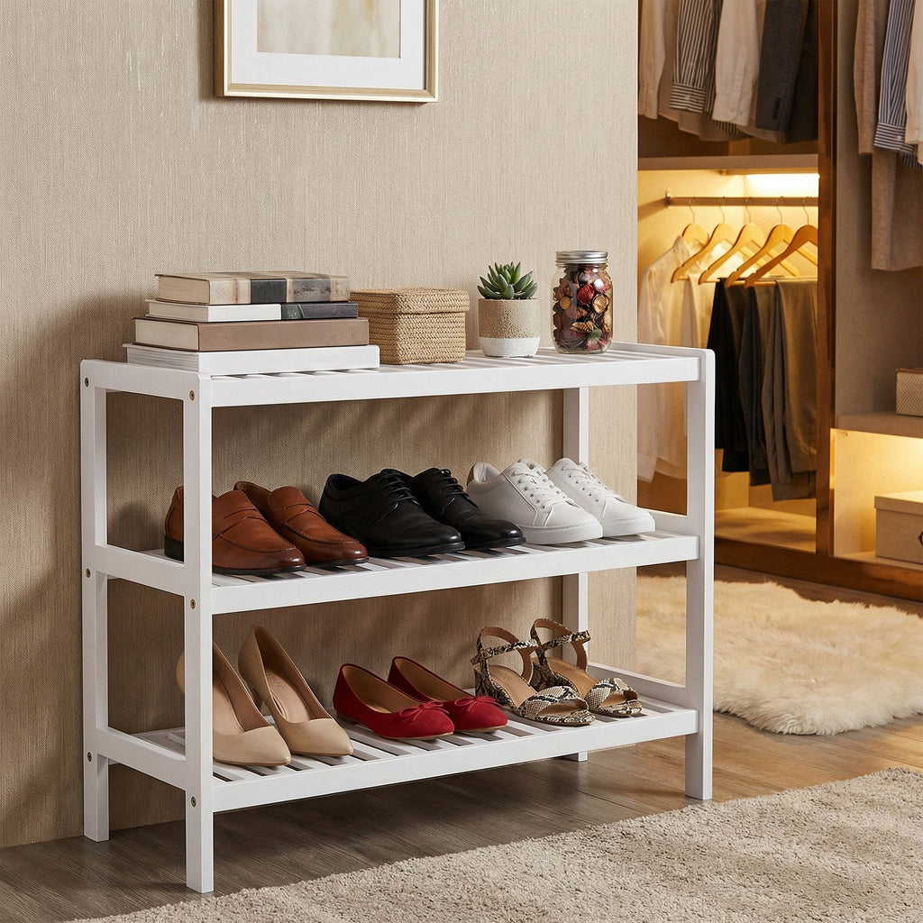 3 stufiges Regal für Schuhe, Schuhablage aus Bambus, Schuh-Organizer