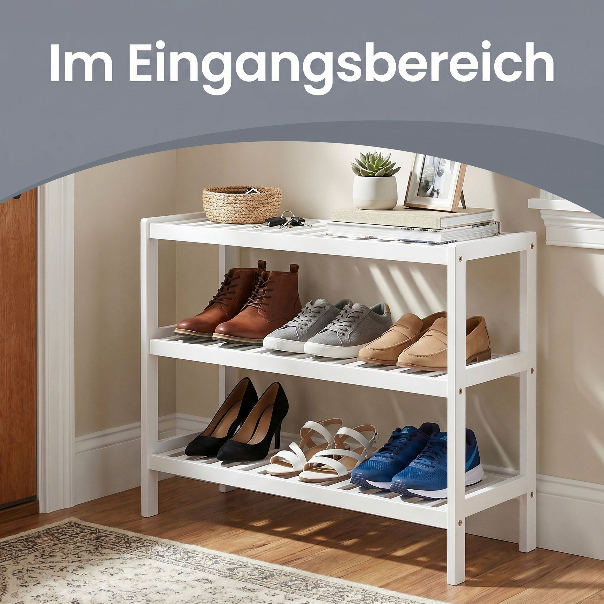 3 stufiges Regal für Schuhe, Schuhablage aus Bambus, Schuh-Organizer