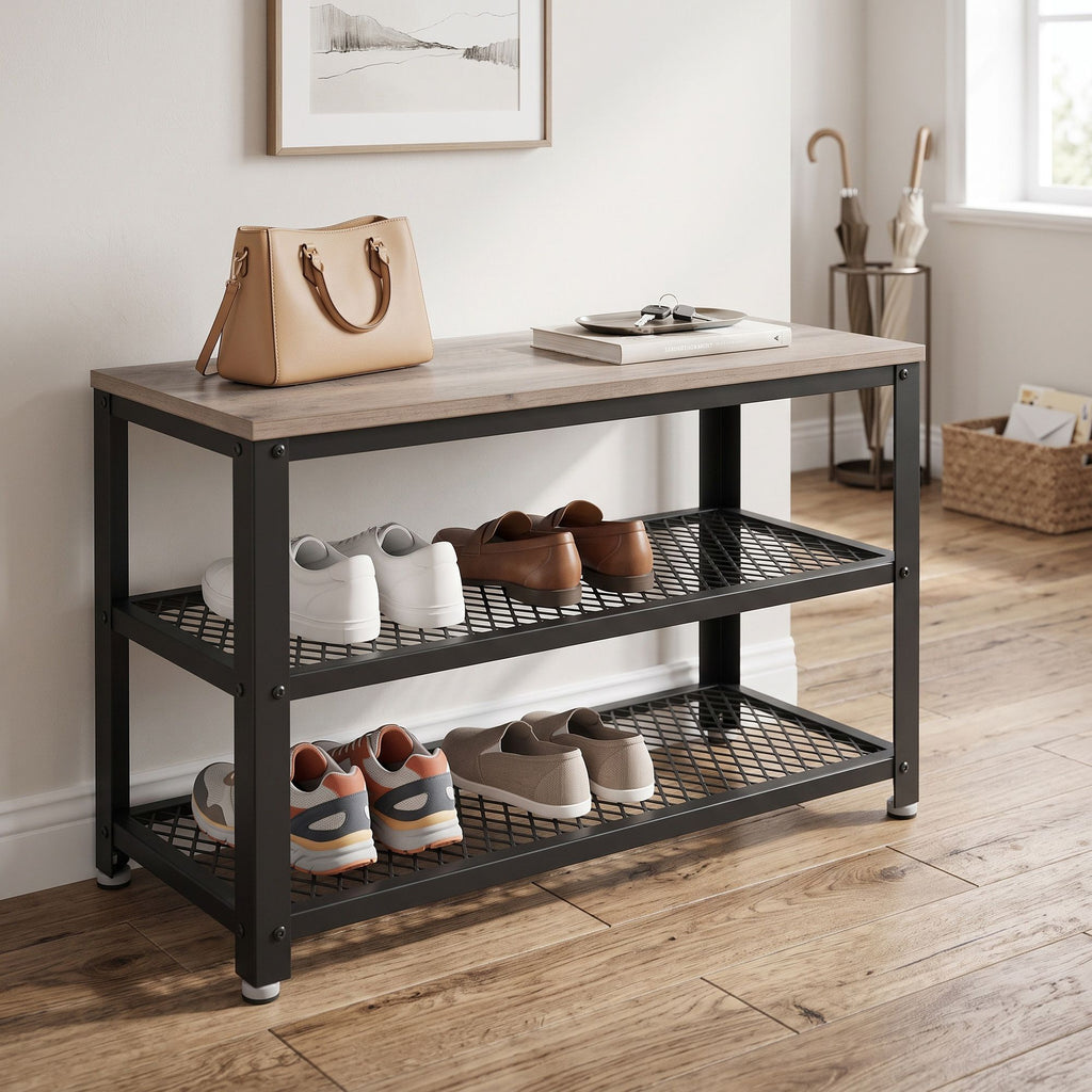 Schuhbank mit 2 Gitterablagen, Schuhregal, 30 x 73 x 45 cm