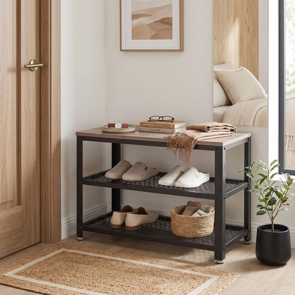 Schuhbank mit 2 Gitterablagen, Schuhregal, 30 x 73 x 45 cm