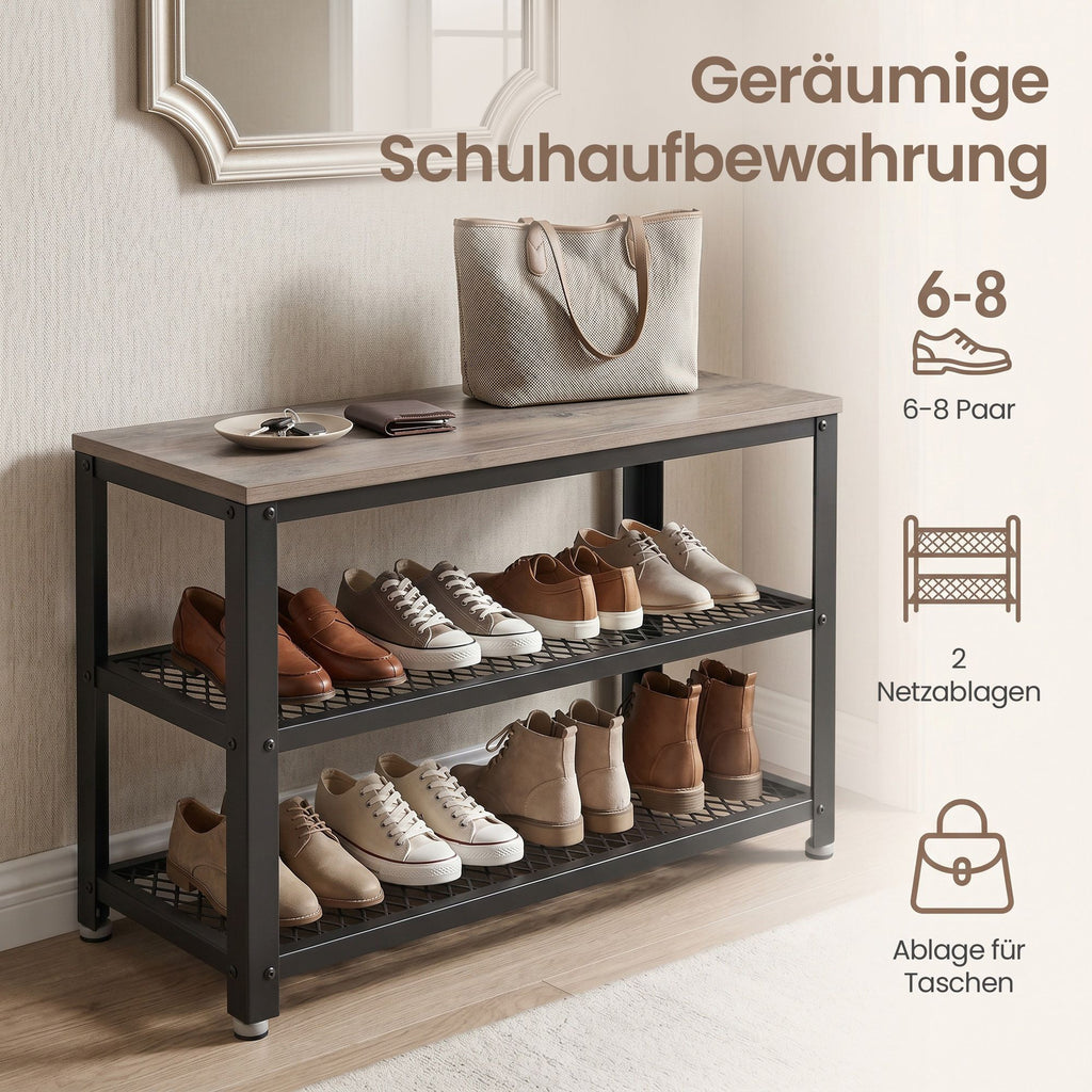 Schuhbank mit 2 Gitterablagen, Schuhregal, 30 x 73 x 45 cm