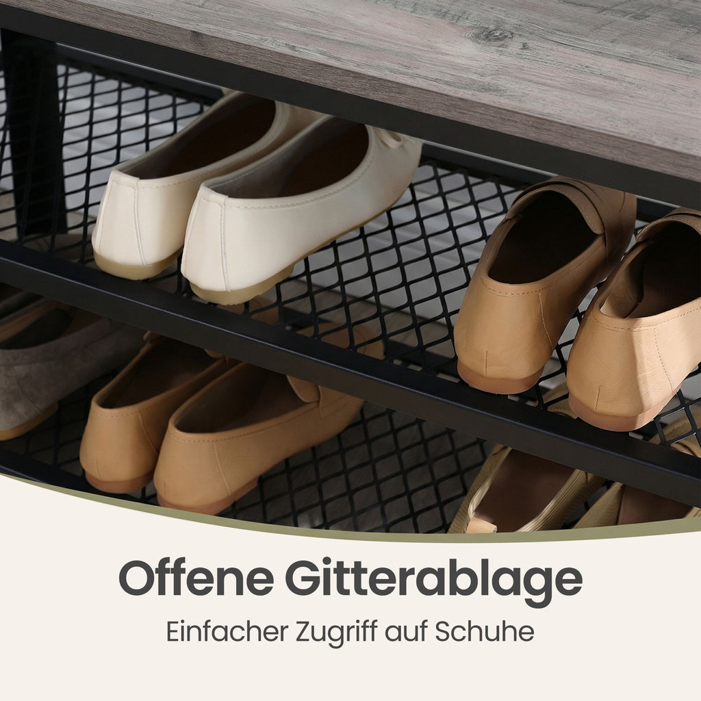 Schuhbank mit 2 Gitterablagen, Schuhregal, 30 x 73 x 45 cm
