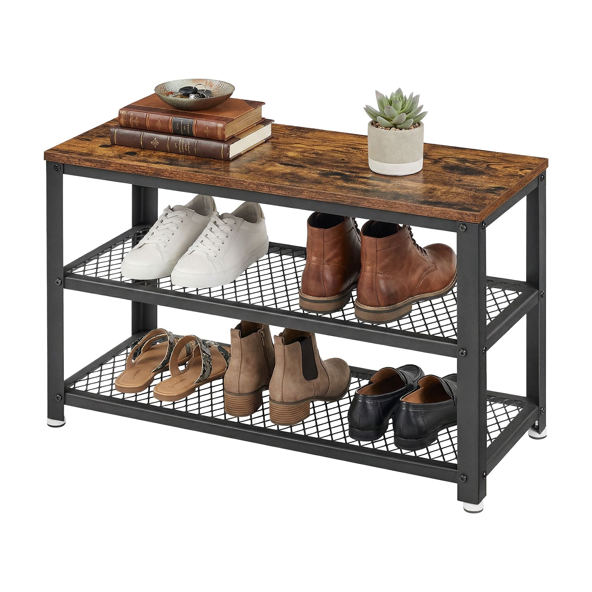 Schuhbank mit 2 Gitterablagen, Schuhregal, 30 x 73 x 45 cm