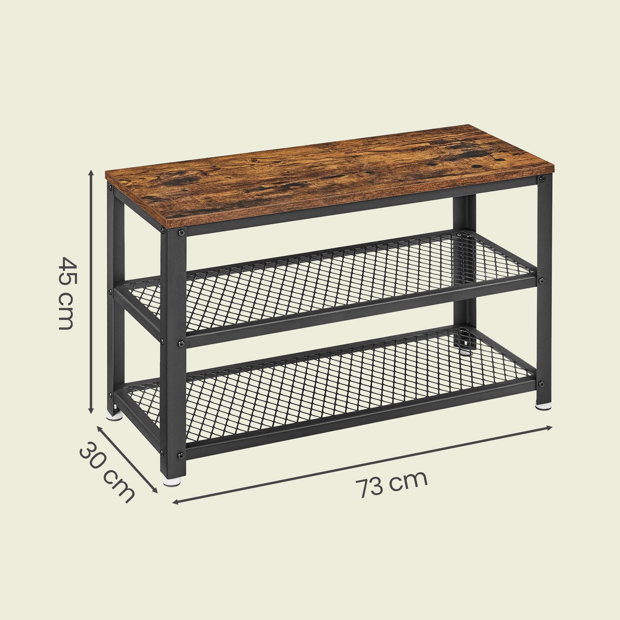 Schuhbank mit 2 Gitterablagen, Schuhregal, 30 x 73 x 45 cm