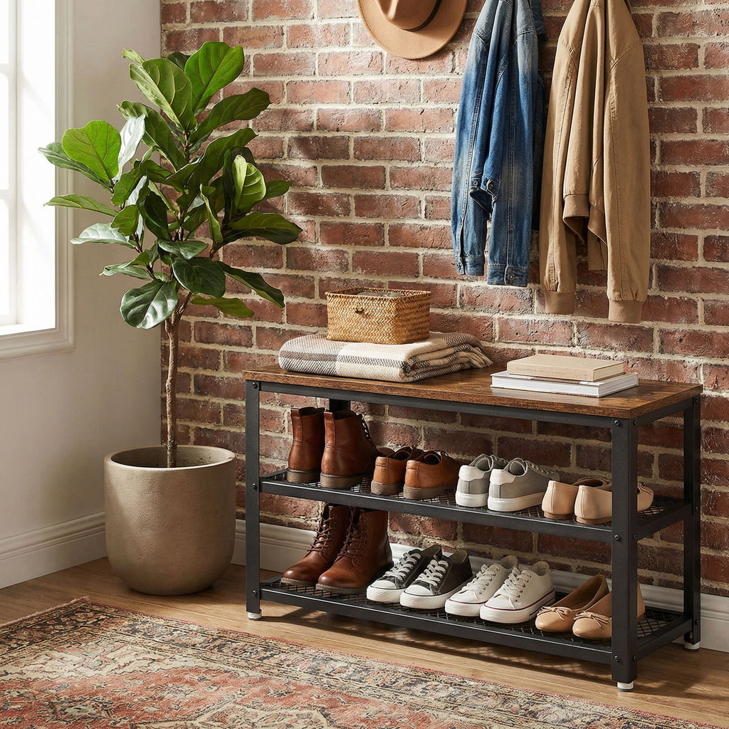 Schuhbank mit 2 Gitterablagen, Schuhregal, 30 x 73 x 45 cm