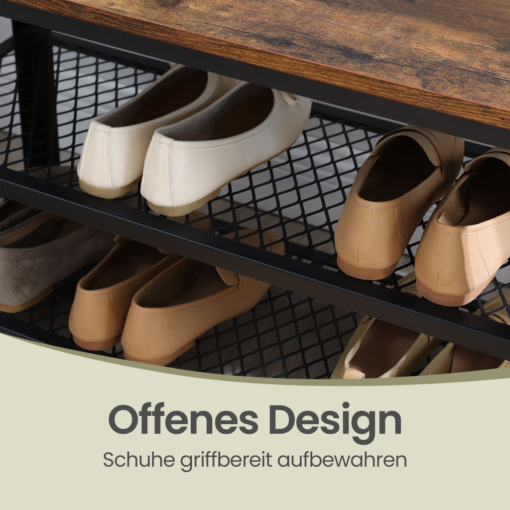 Schuhbank mit 2 Gitterablagen, Schuhregal, 30 x 73 x 45 cm