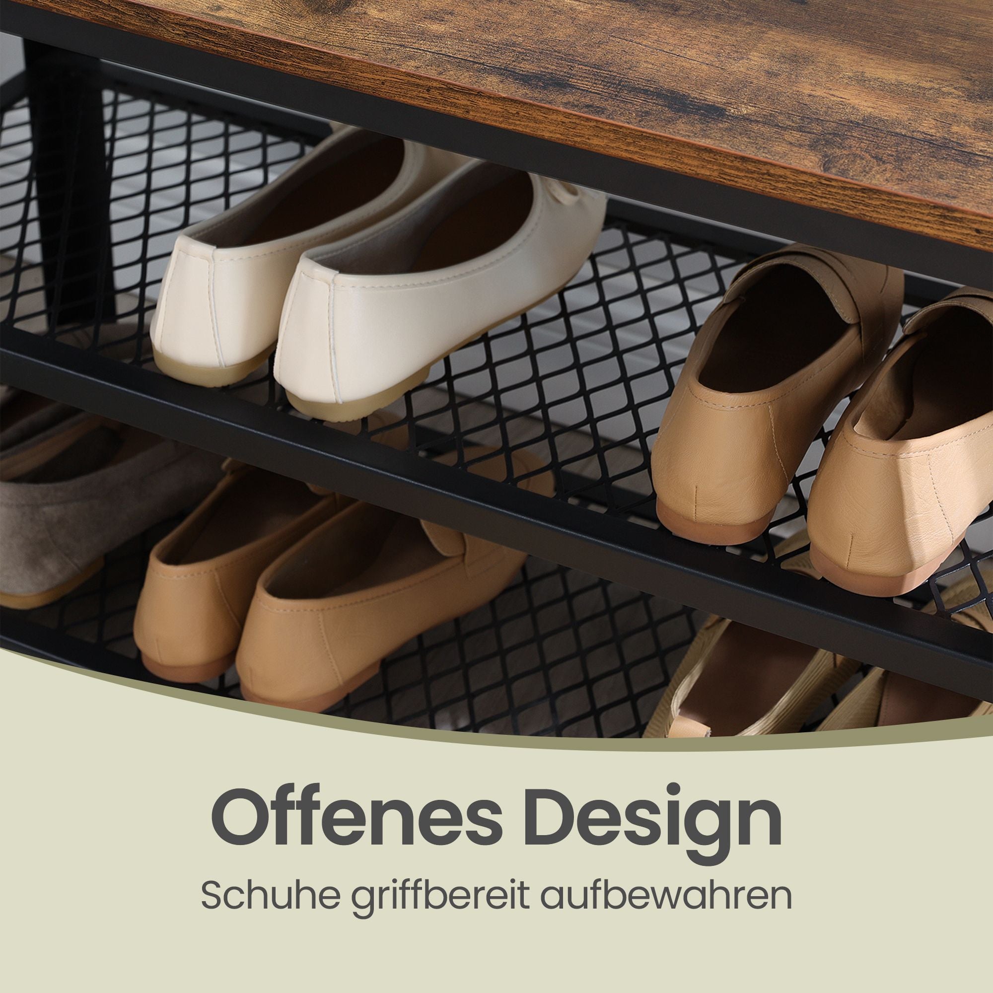 Schuhbank mit 2 Gitterablagen, Schuhregal, 30 x 73 x 45 cm