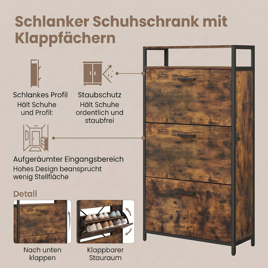 Schuhschrank, Schuhaufbewahrung, mit 3 Klappen