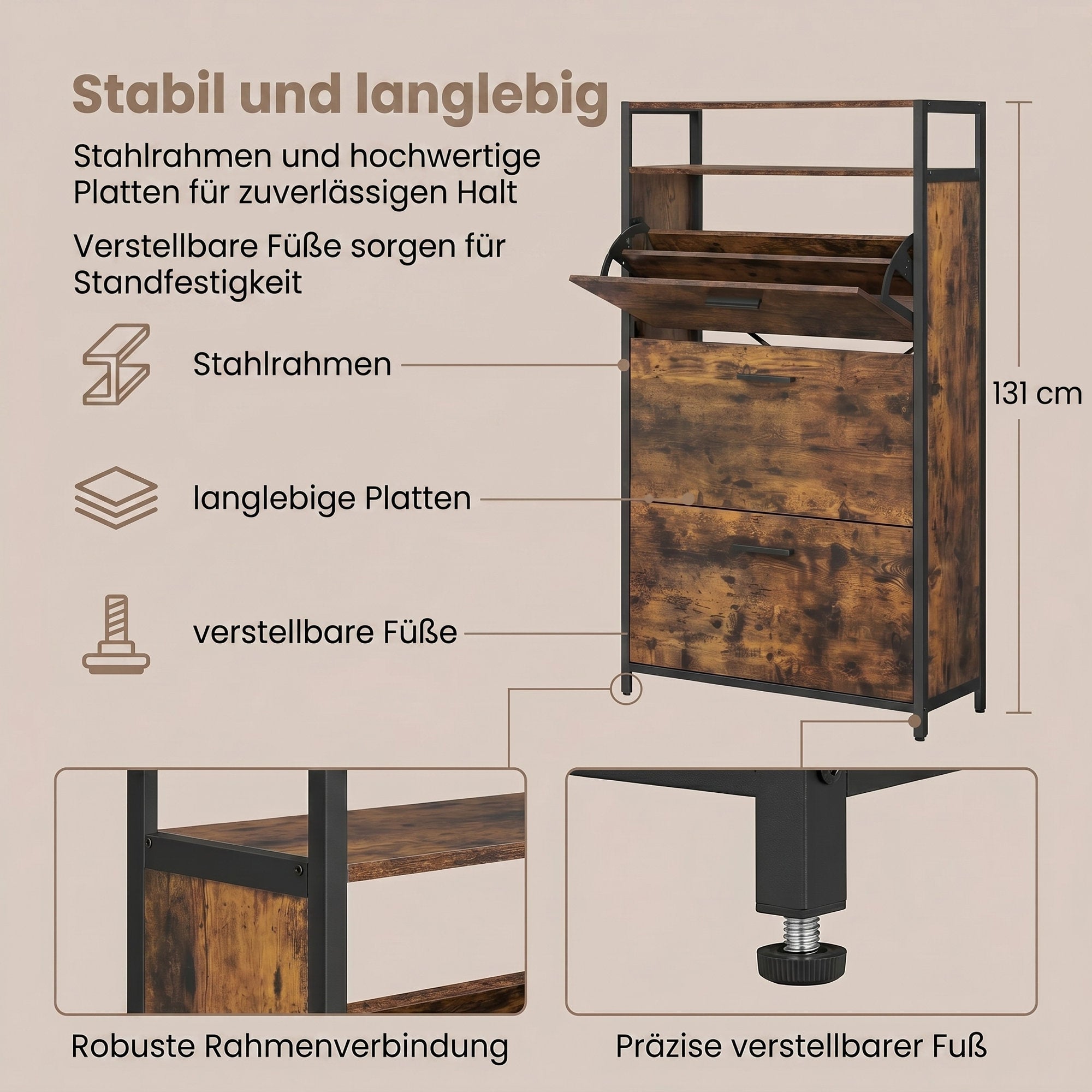 Schuhschrank, Schuhaufbewahrung, mit 3 Klappen
