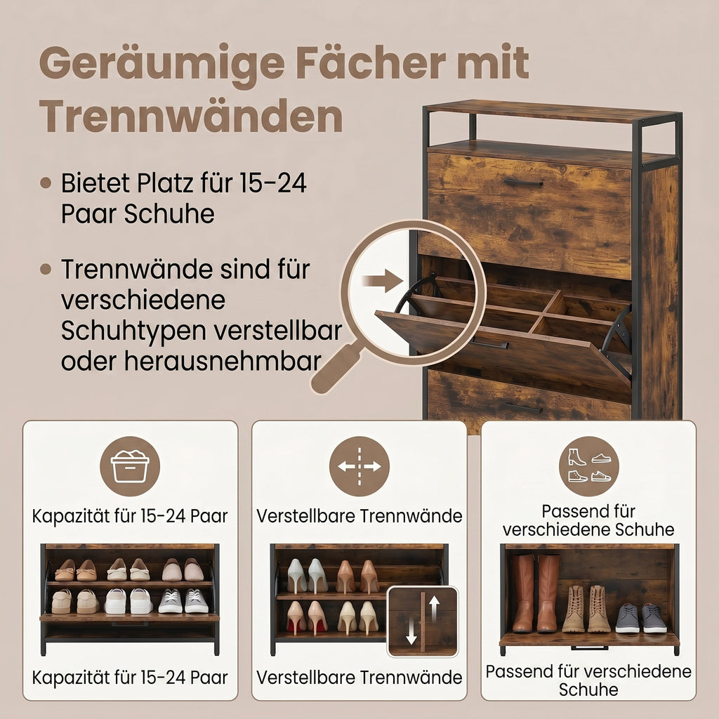Schuhschrank, Schuhaufbewahrung, mit 3 Klappen