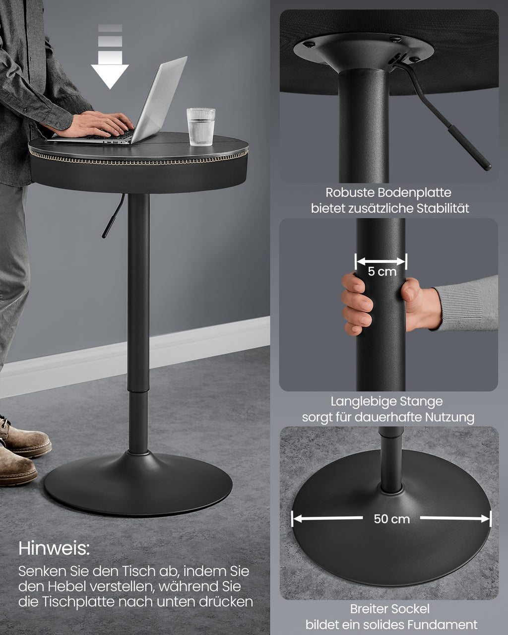 EKHO Kollektion - Bartisch höhenverstellbar ebenholzschwarz-tintenschwarz