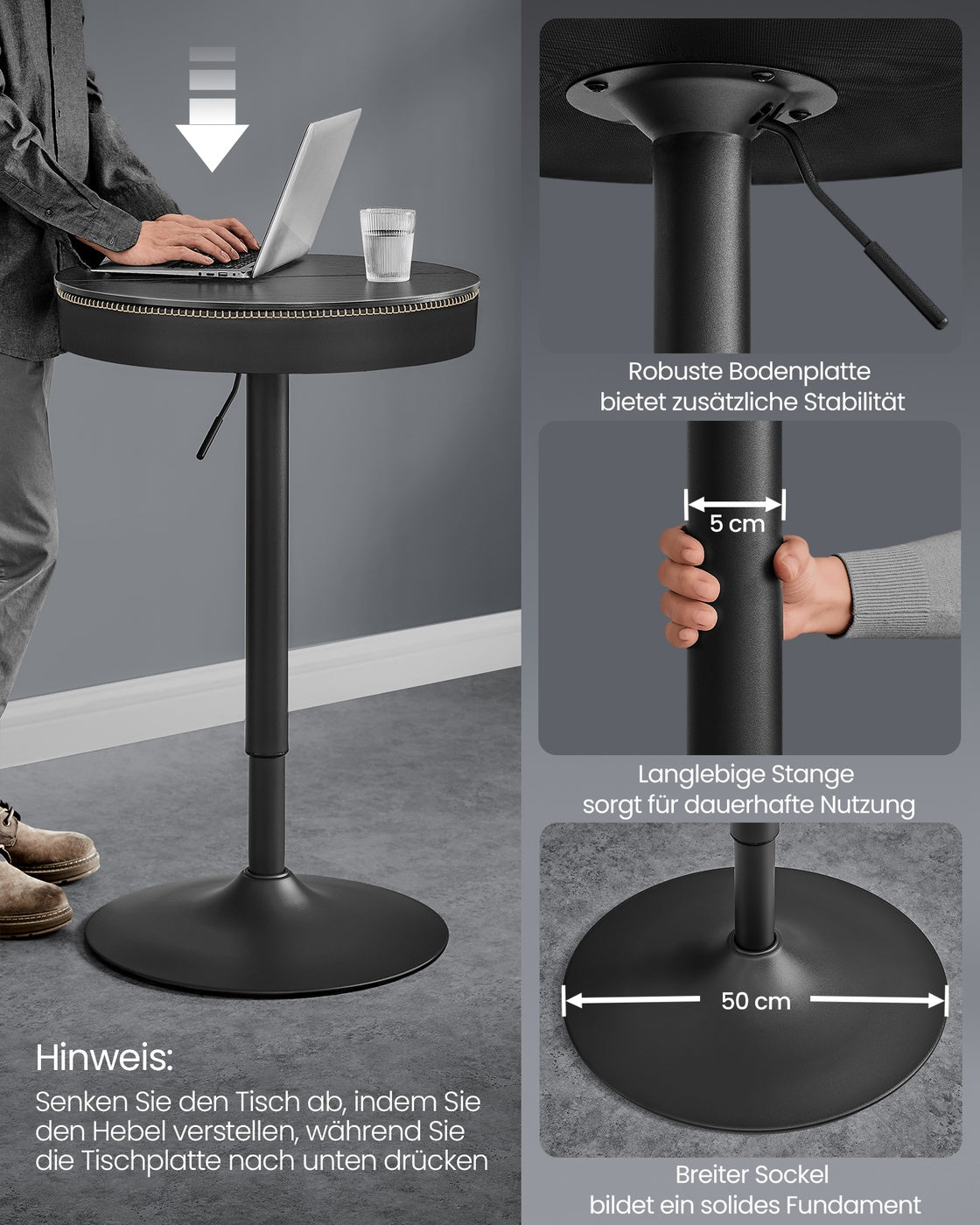 EKHO Kollektion - Bartisch höhenverstellbar ebenholzschwarz-tintenschwarz